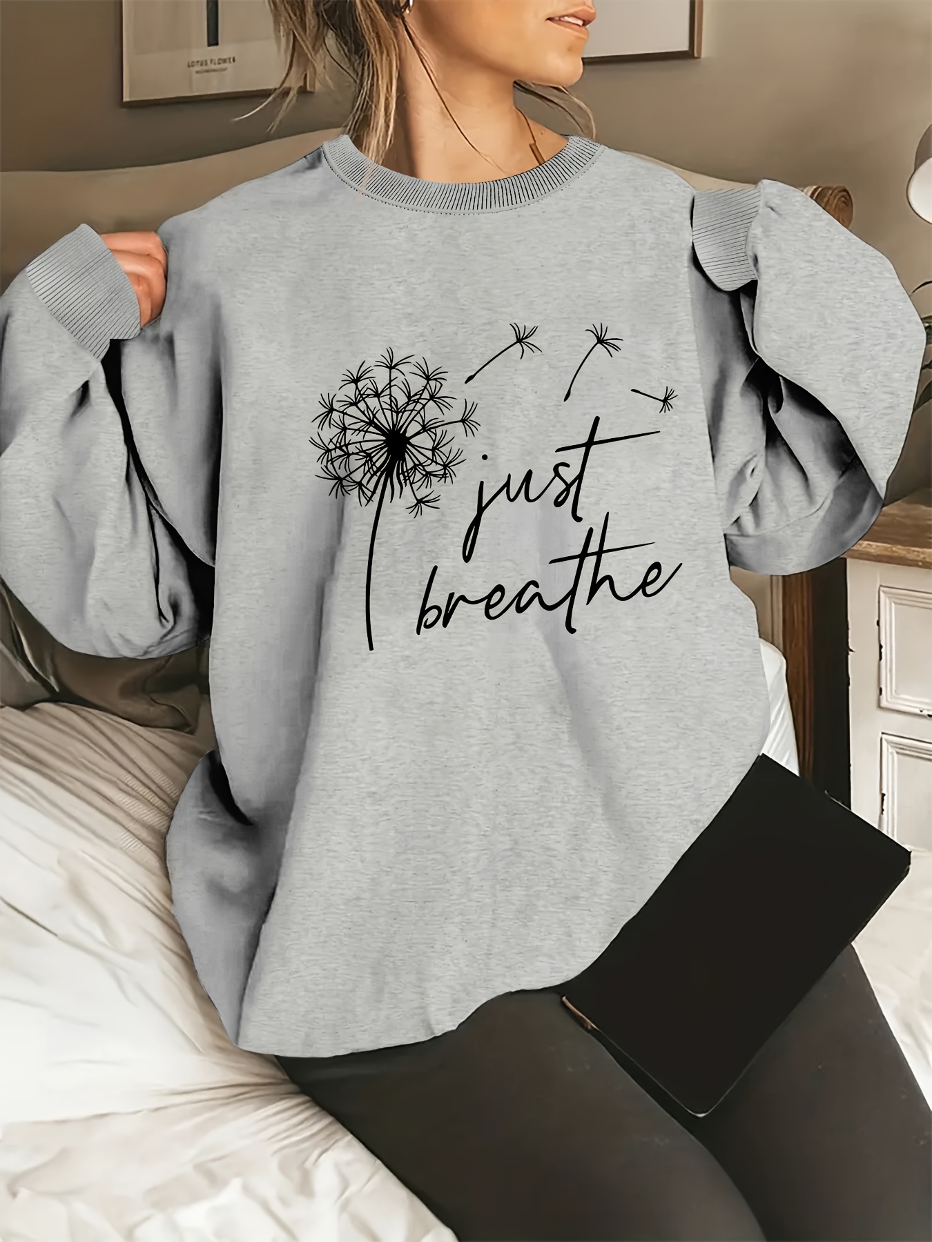 plus size dandelion print sweatshirt casual long sleeve crew neck pullover sweatshirt womens plus size clothing details 11