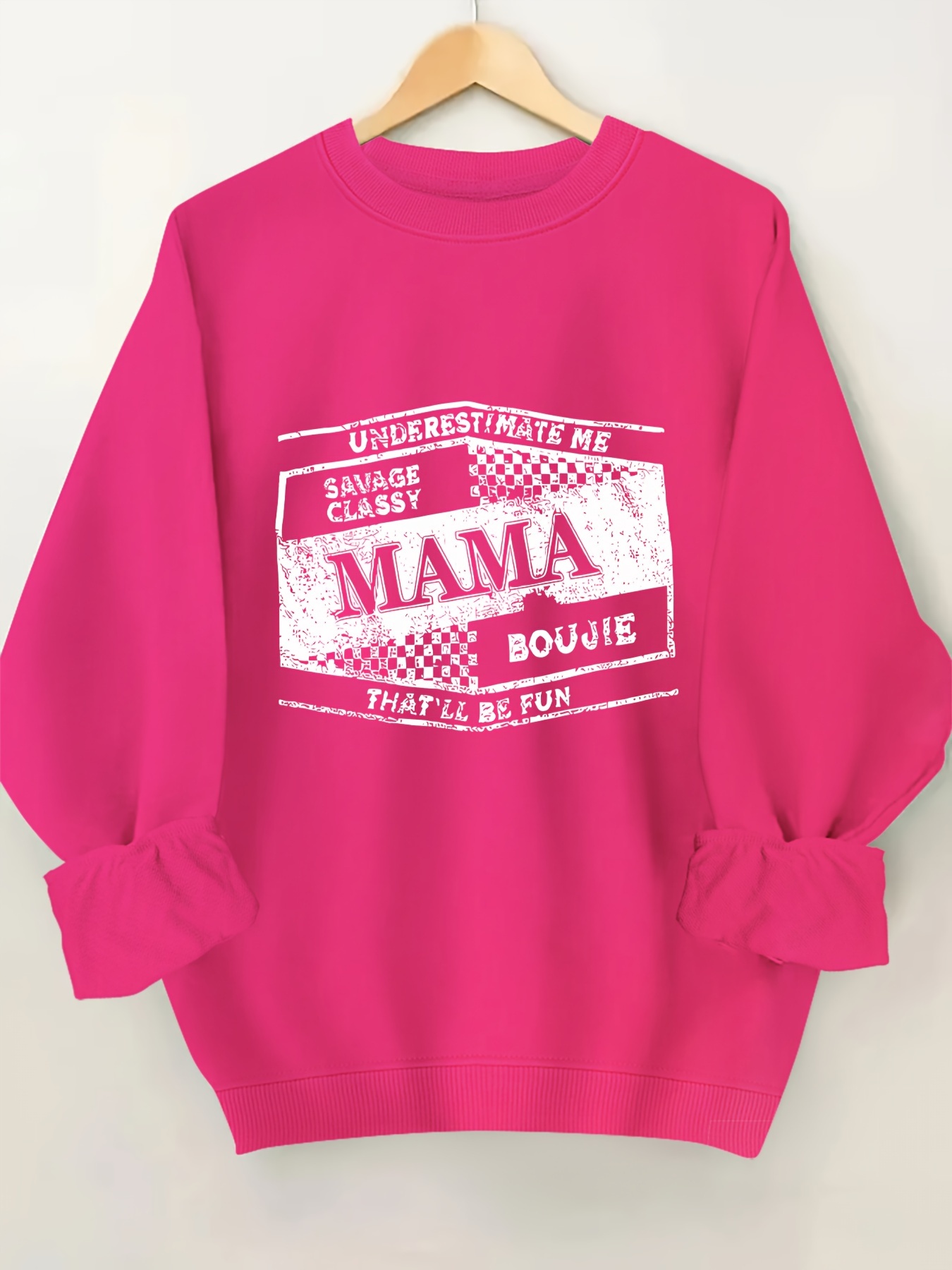 plus size mama print sweatshirt casual long sleeve crew neck pullover sweatshirt womens plus size clothing details 1