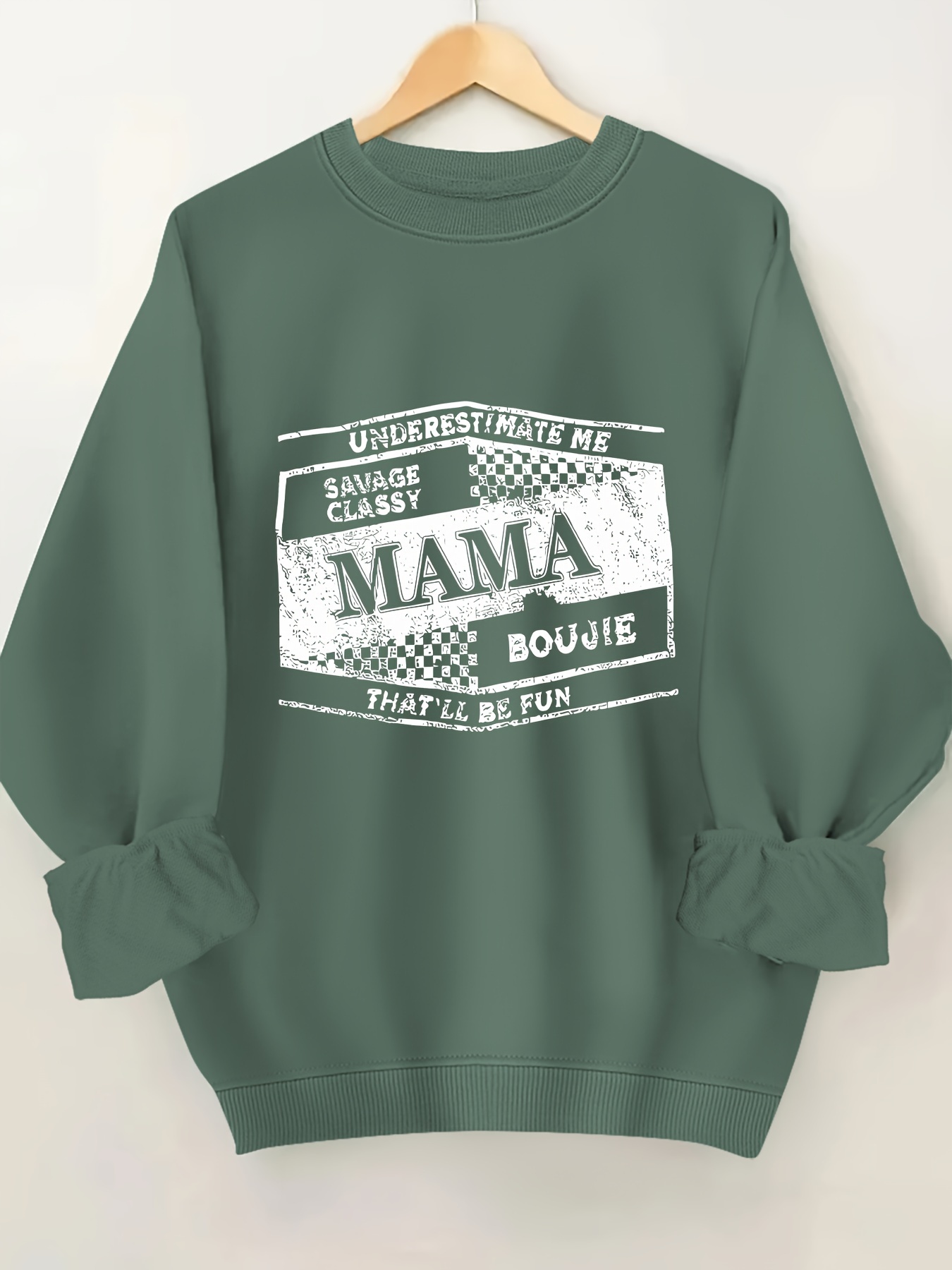 plus size mama print sweatshirt casual long sleeve crew neck pullover sweatshirt womens plus size clothing details 4