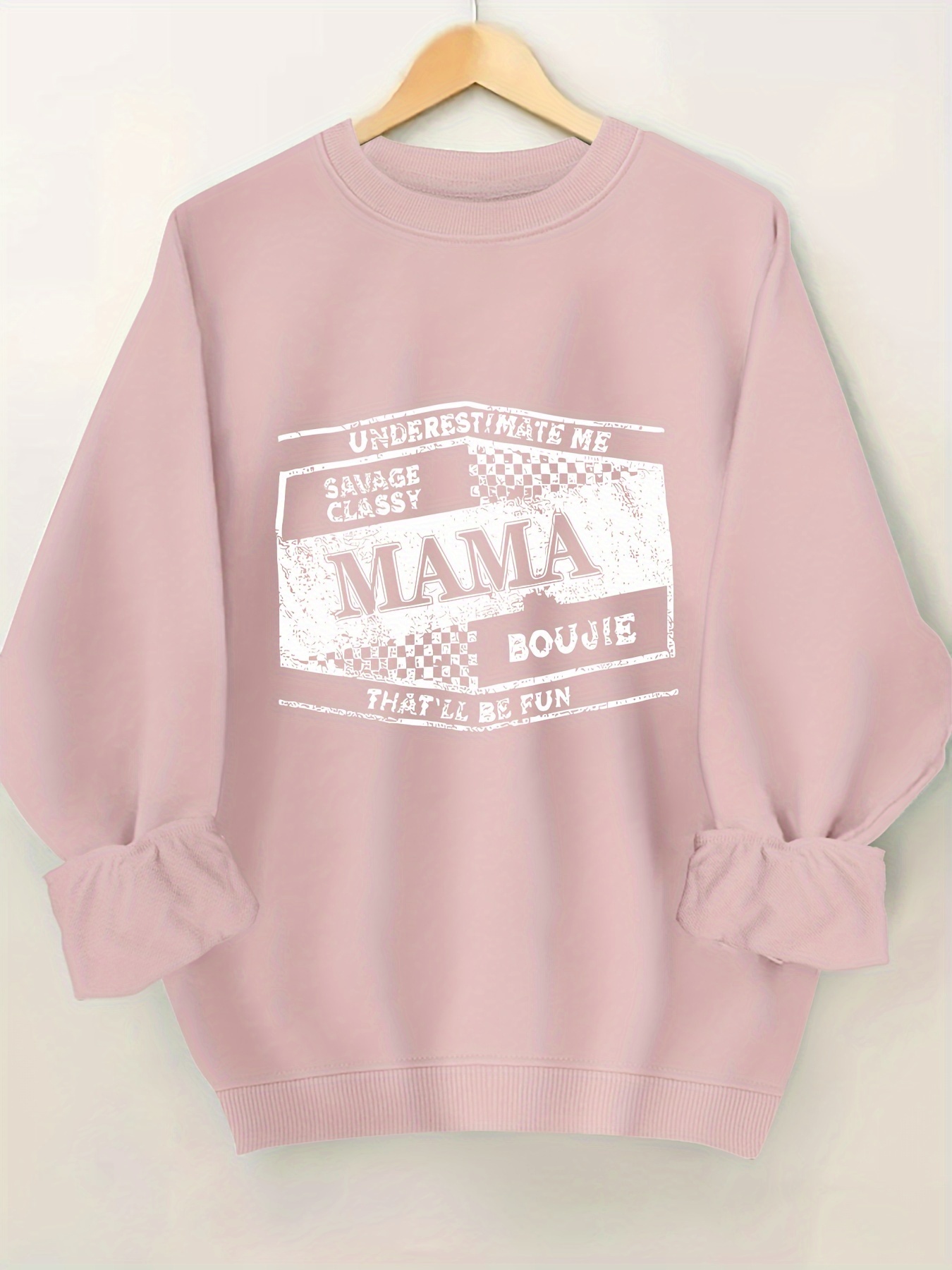 plus size mama print sweatshirt casual long sleeve crew neck pullover sweatshirt womens plus size clothing details 8