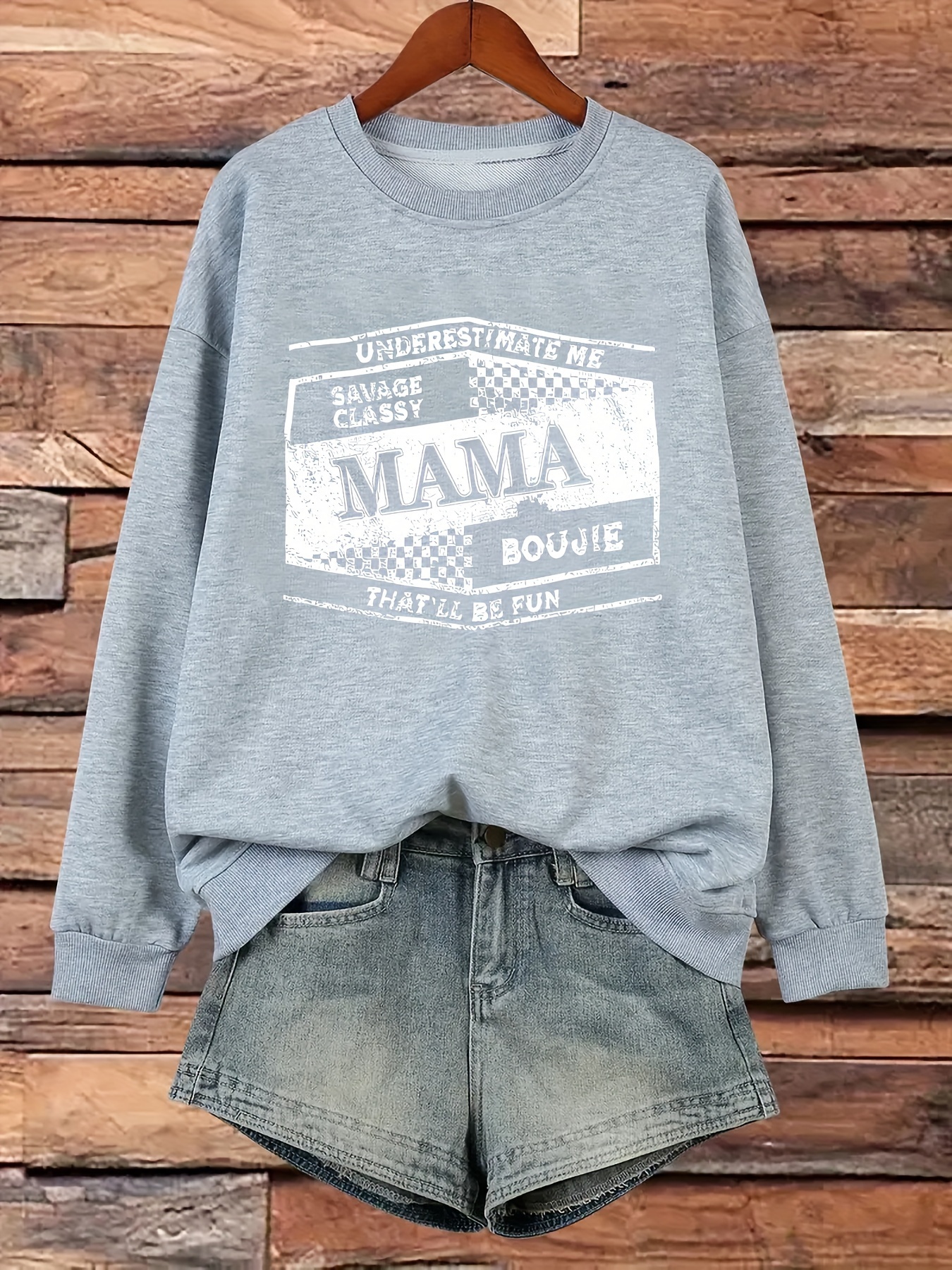 plus size mama print sweatshirt casual long sleeve crew neck pullover sweatshirt womens plus size clothing details 12