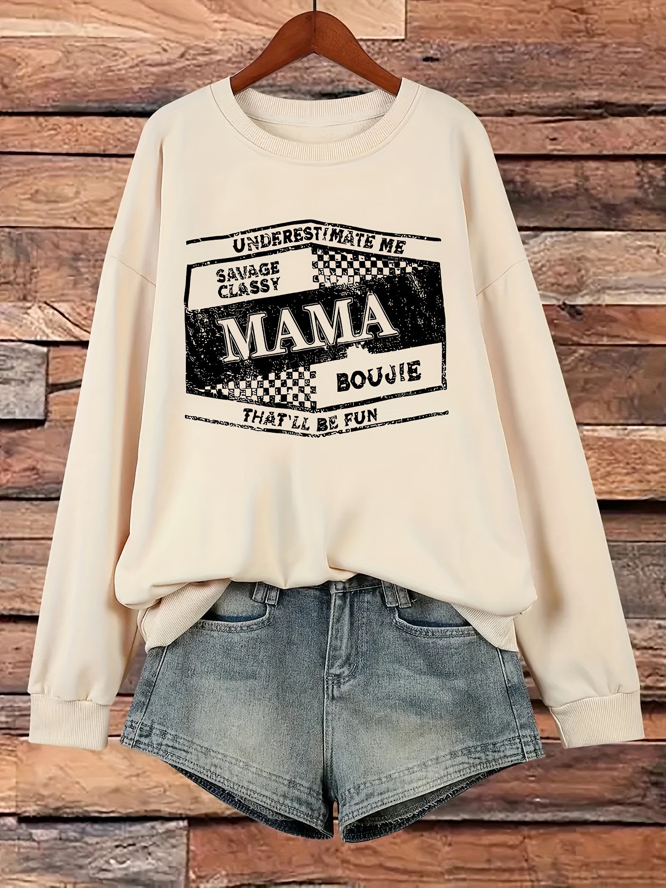 plus size mama print sweatshirt casual long sleeve crew neck pullover sweatshirt womens plus size clothing details 19