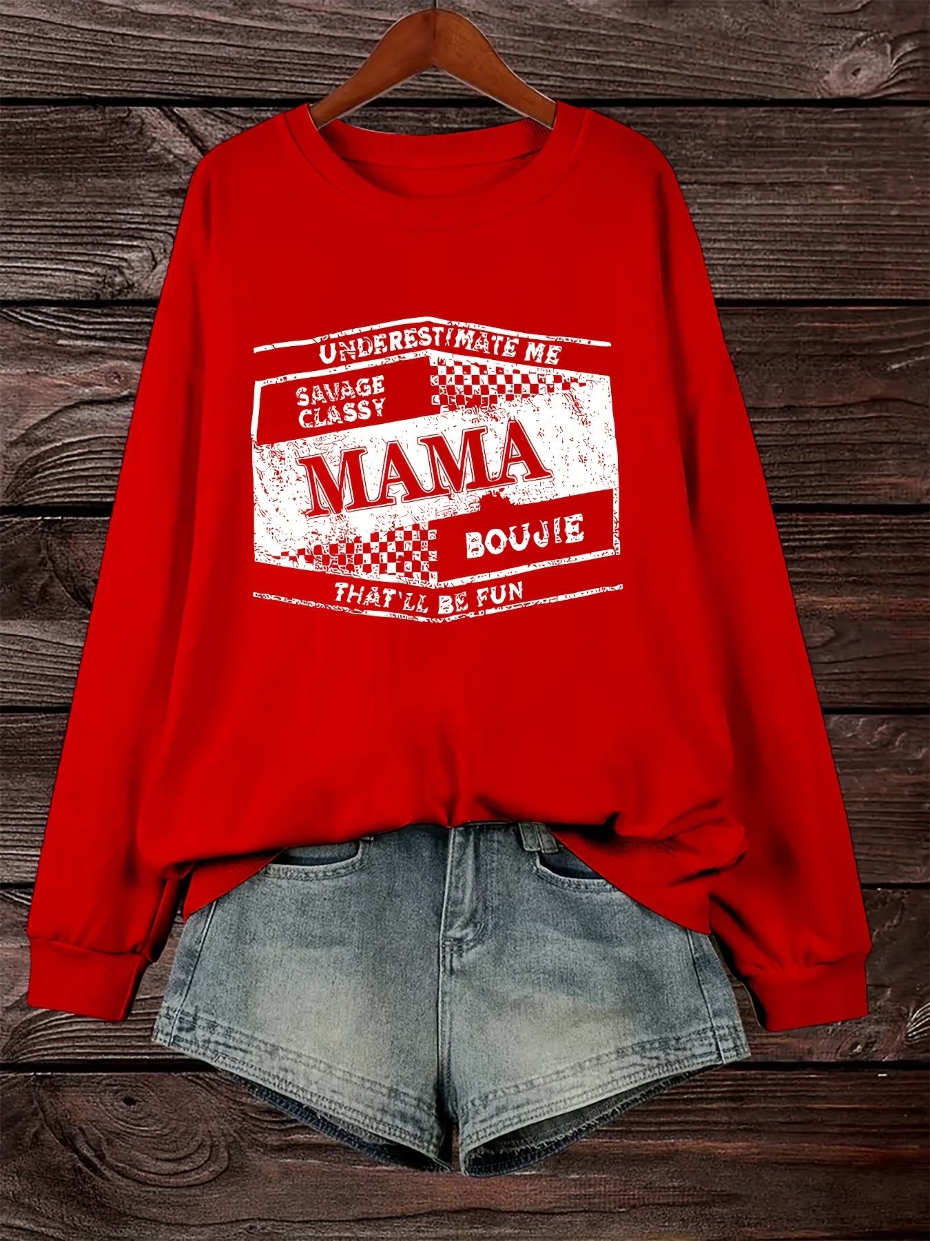 plus size mama print sweatshirt casual long sleeve crew neck pullover sweatshirt womens plus size clothing details 22