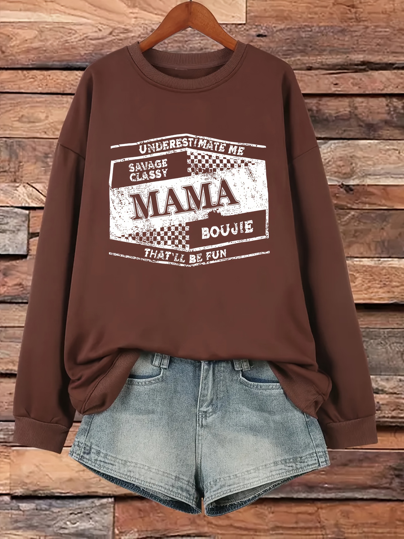 plus size mama print sweatshirt casual long sleeve crew neck pullover sweatshirt womens plus size clothing details 27