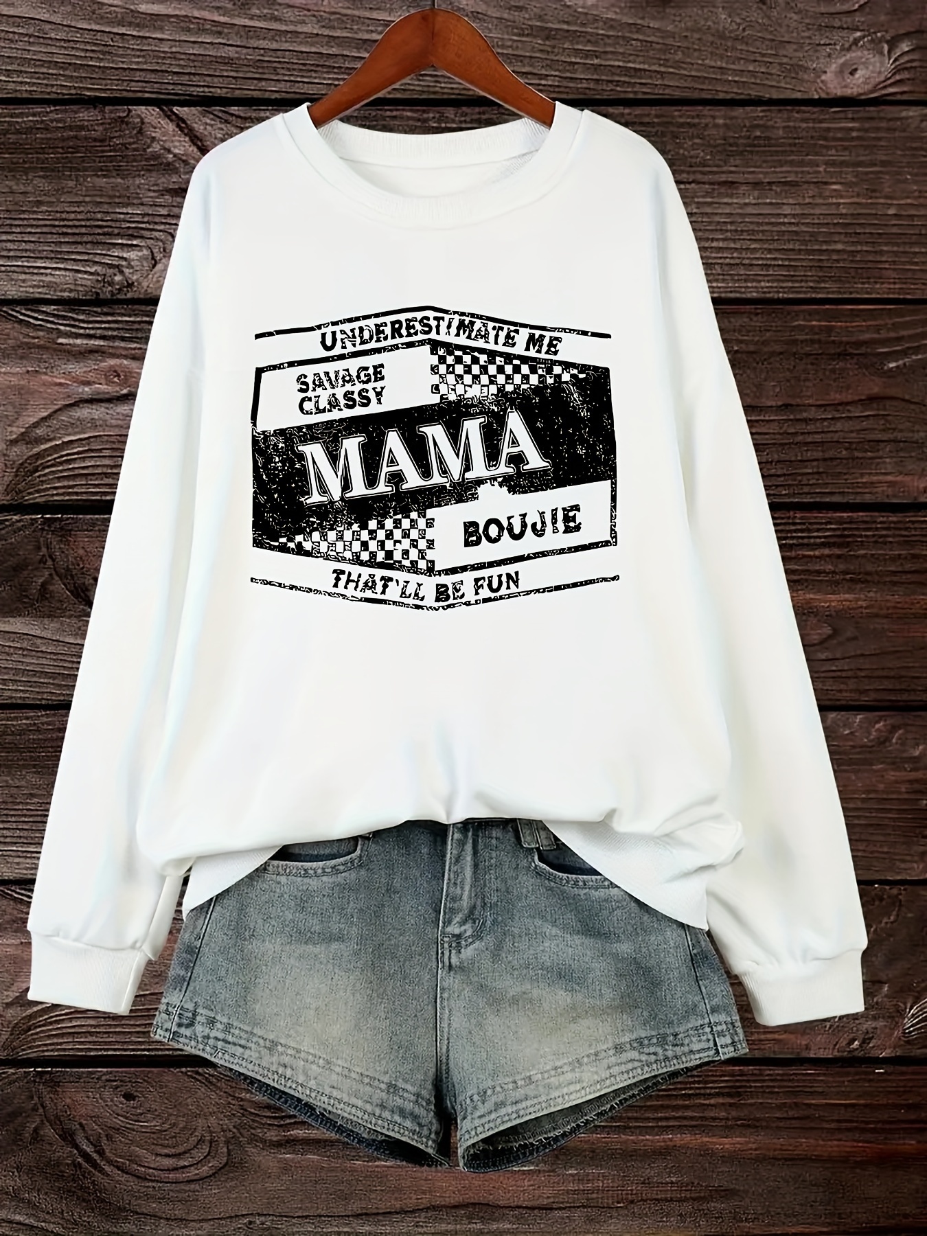 plus size mama print sweatshirt casual long sleeve crew neck pullover sweatshirt womens plus size clothing details 32