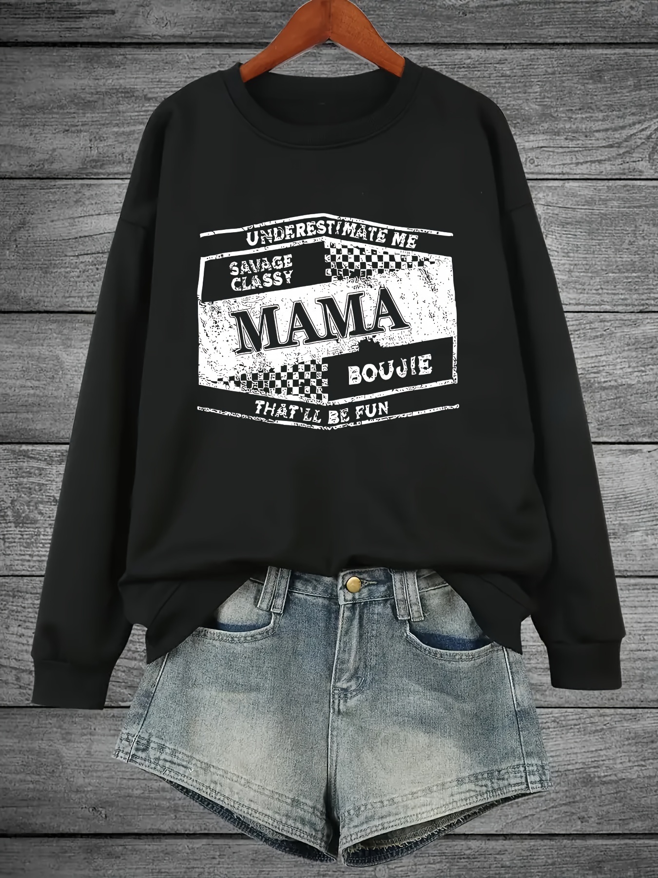 plus size mama print sweatshirt casual long sleeve crew neck pullover sweatshirt womens plus size clothing details 37