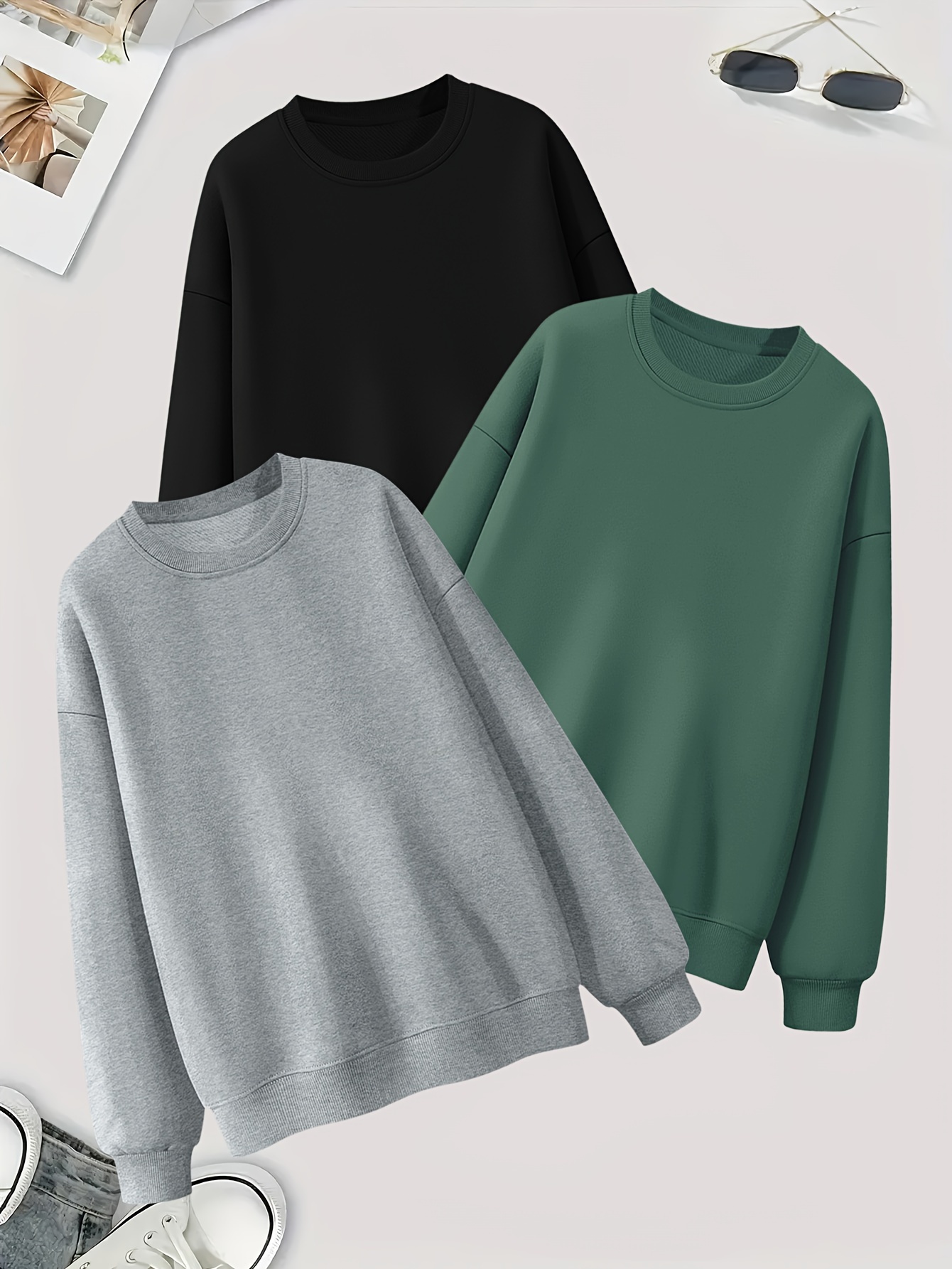 3 packs plus size solid pullover sweatshirt casual long sleeve crew neck sweatshirt womens plus size clothing details 9