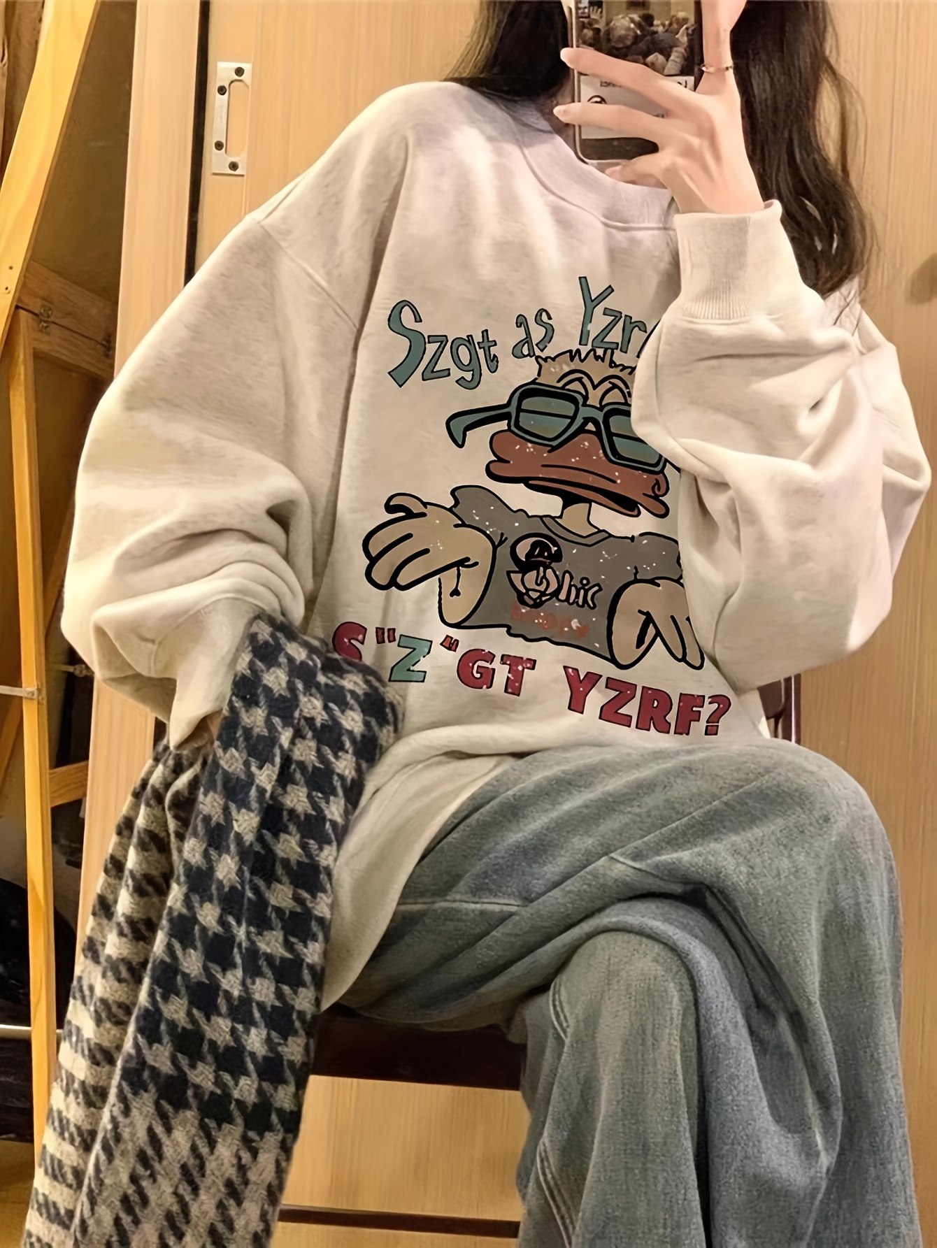 letter print pullover sweatshirt casual long sleeve crew neck sweatshirt womens clothing details 4