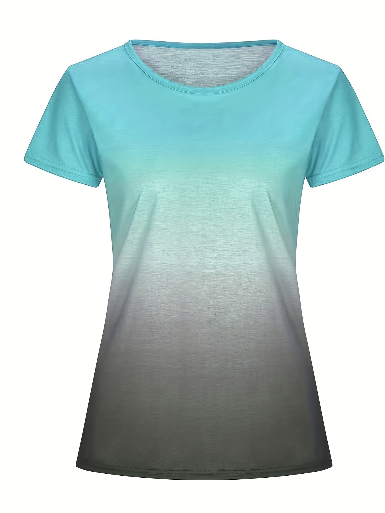 plus size casual t shirt womens plus ombre print short sleeve round neck slight stretch tee details 7