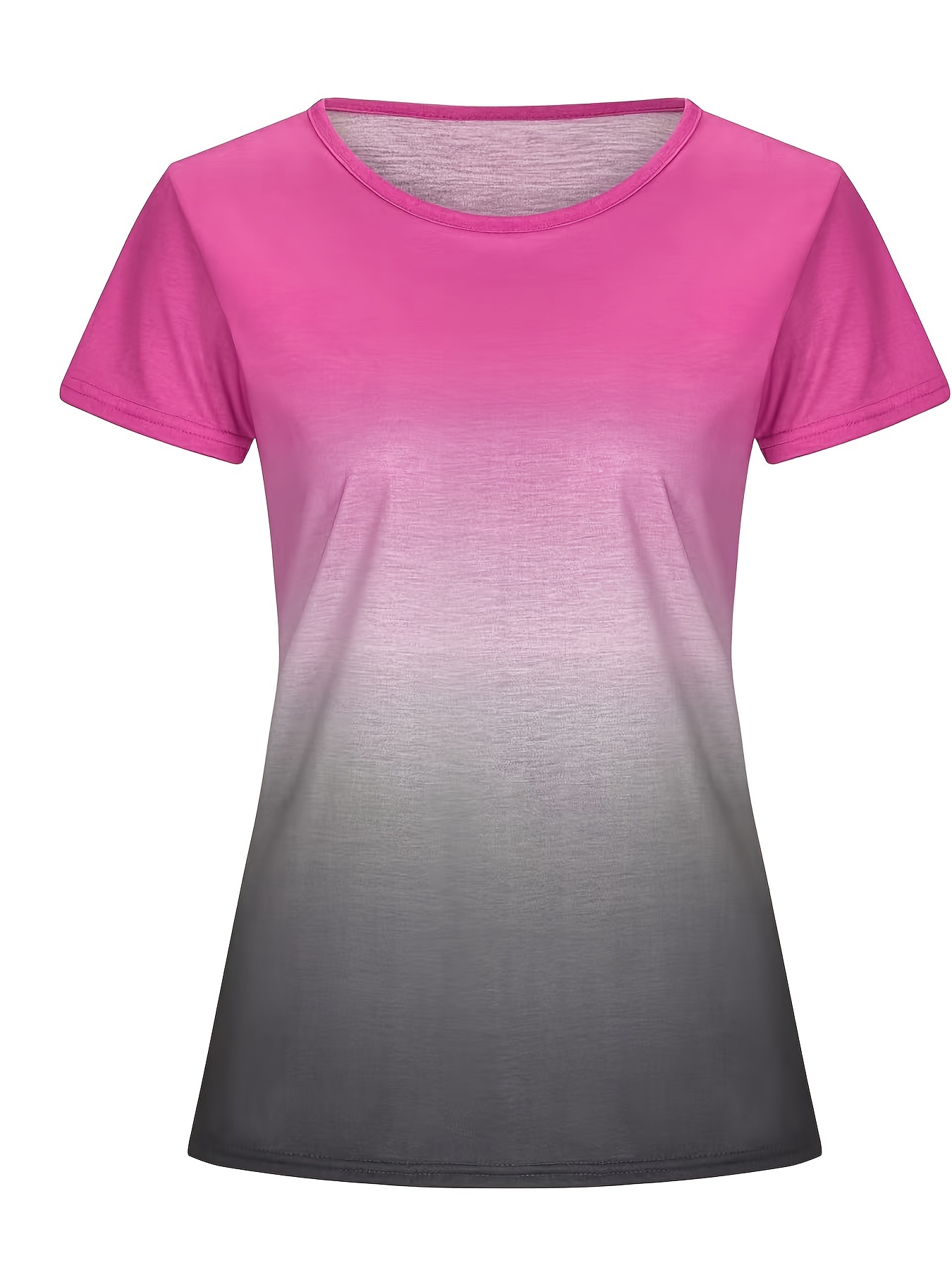 plus size casual t shirt womens plus ombre print short sleeve round neck slight stretch tee details 16