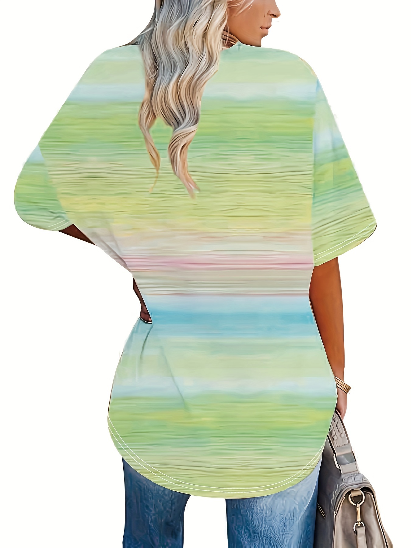 plus size ombre colorblock top casual crew neck short sleeve top womens plus size clothing details 1