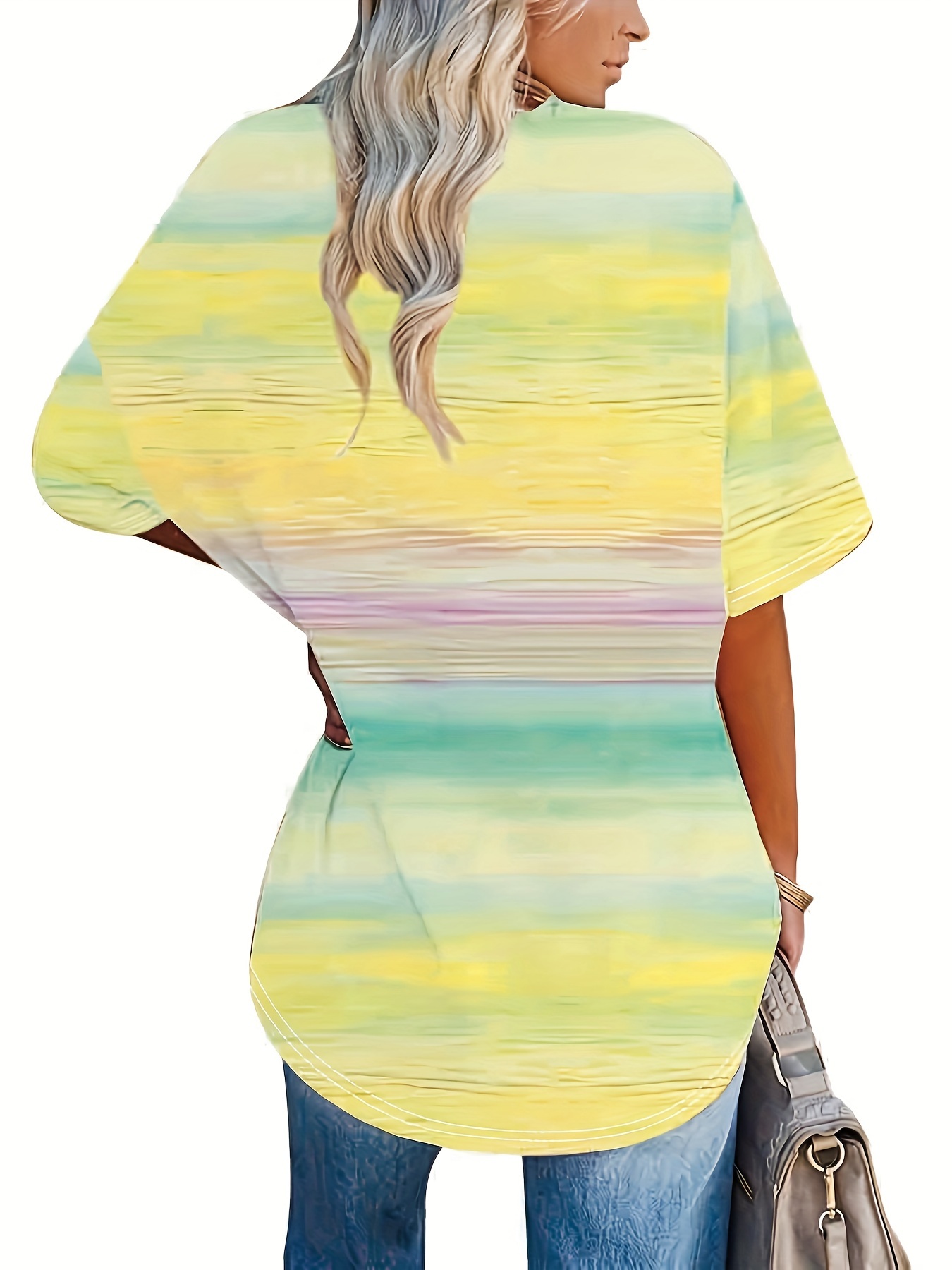 plus size ombre colorblock top casual crew neck short sleeve top womens plus size clothing details 4