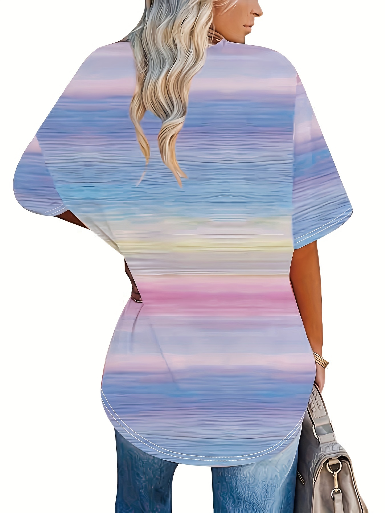 plus size ombre colorblock top casual crew neck short sleeve top womens plus size clothing details 7