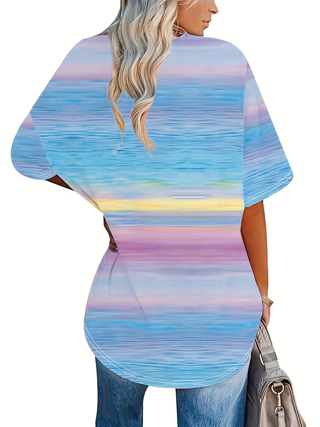 plus size ombre colorblock top casual crew neck short sleeve top womens plus size clothing details 10