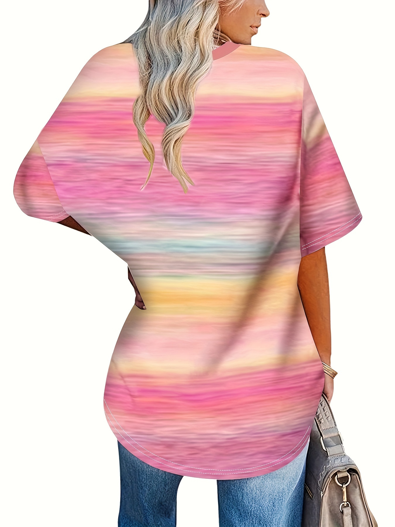 plus size ombre colorblock top casual crew neck short sleeve top womens plus size clothing details 15