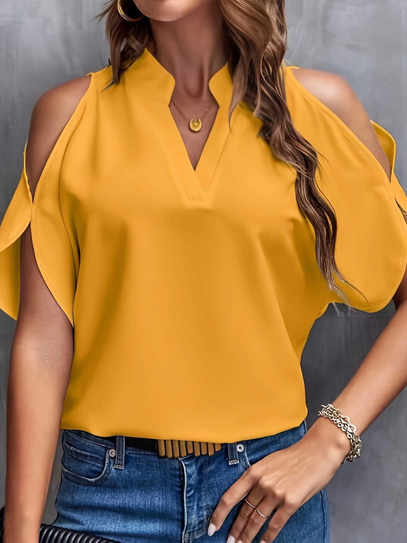 plus size cold shoulder notch neck top casual short sleeve top for spring summer womens plus size clothing details 22