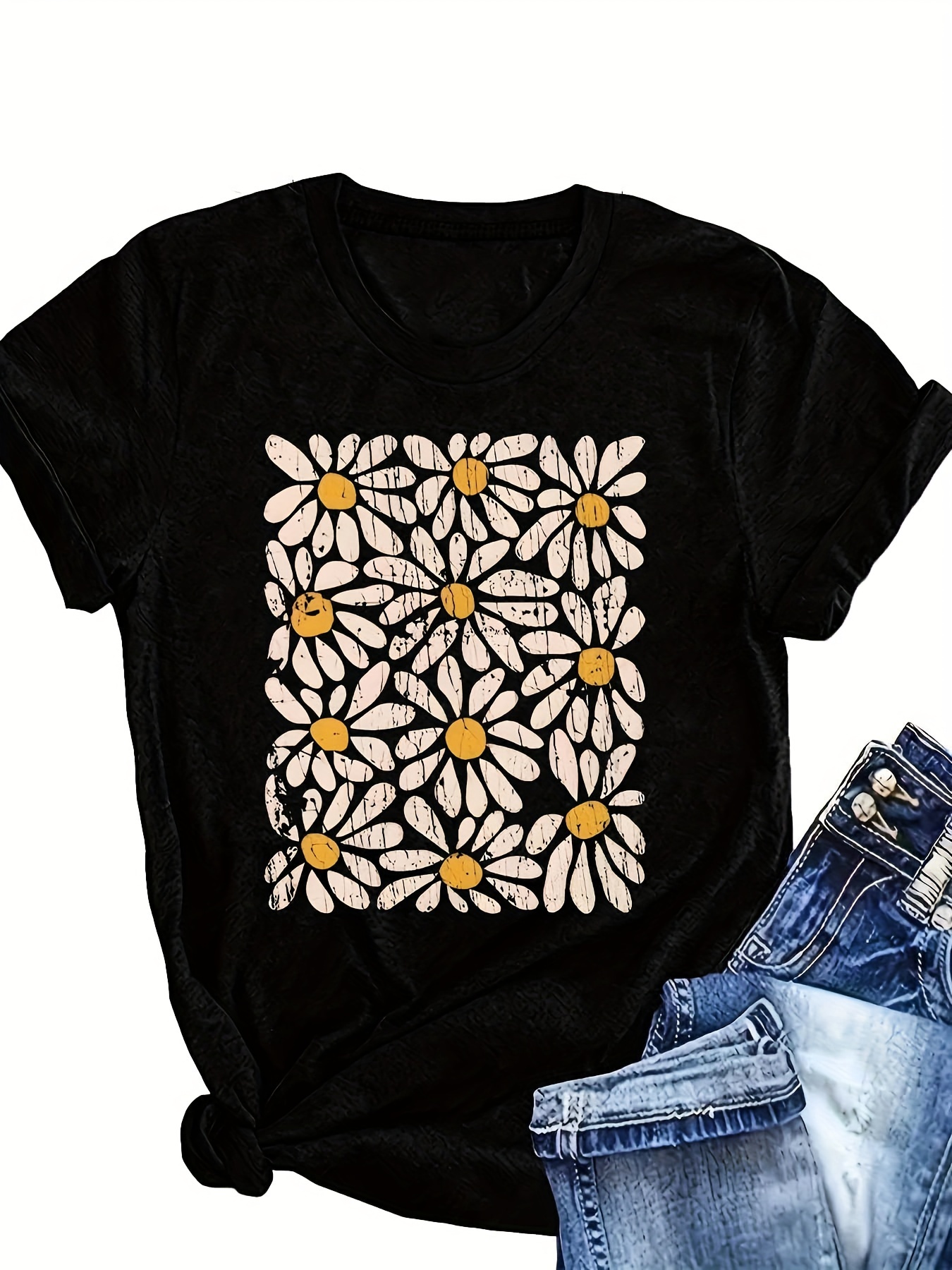 plus size floral print t shirt casual crew neck short sleeve t shirt womens plus size clothing details 6