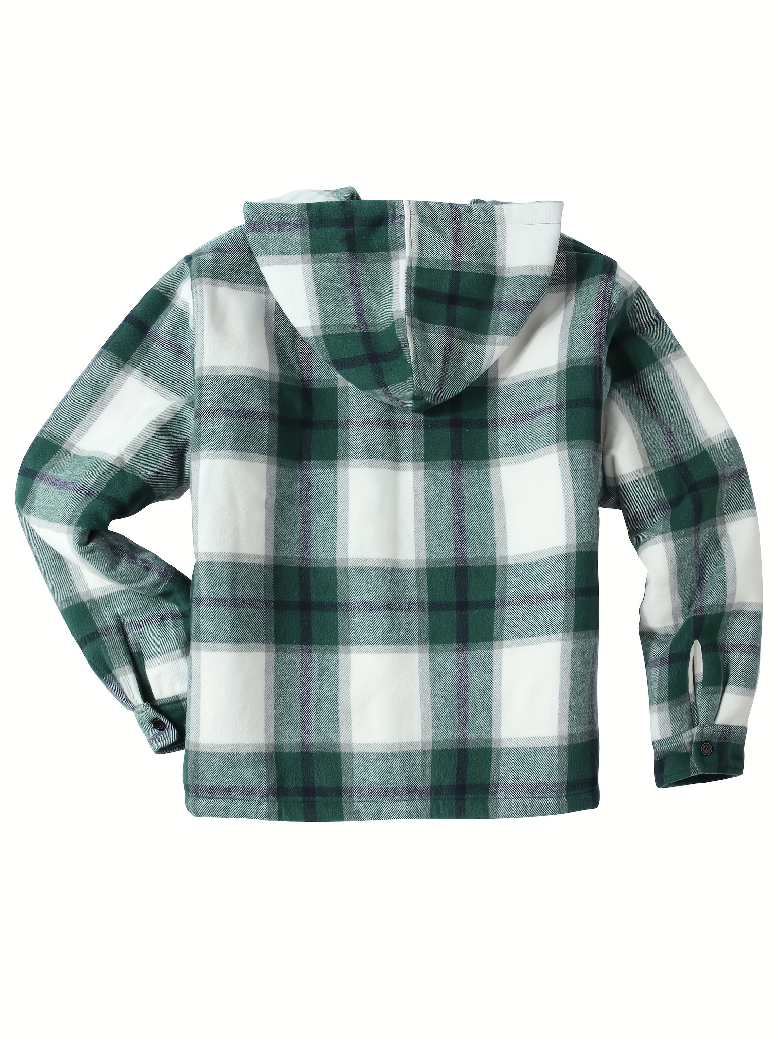 plus size mens fashion plaid hooded jacket fleece thick jacket for fall winter mens clothing details 5