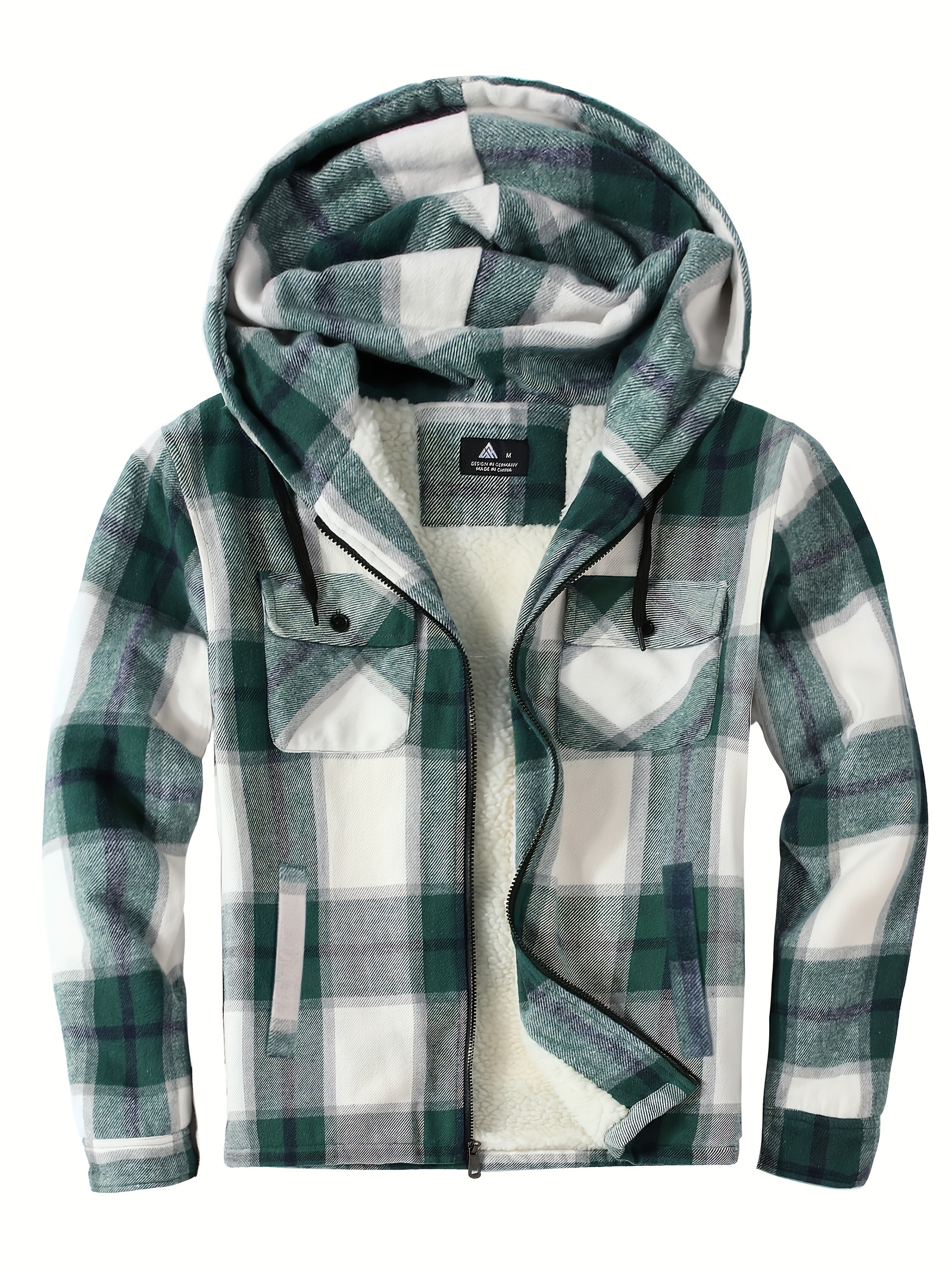 plus size mens fashion plaid hooded jacket fleece thick jacket for fall winter mens clothing details 6