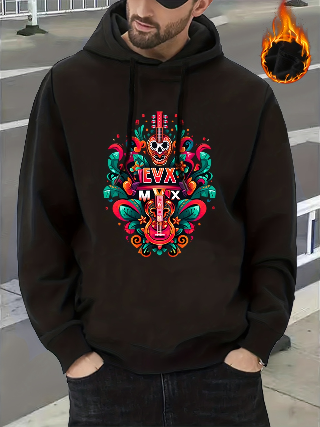 plus size mens ethnic style animal violin print hoodies oversized hooded sweatshirt for autumn winter mens clothing details 0