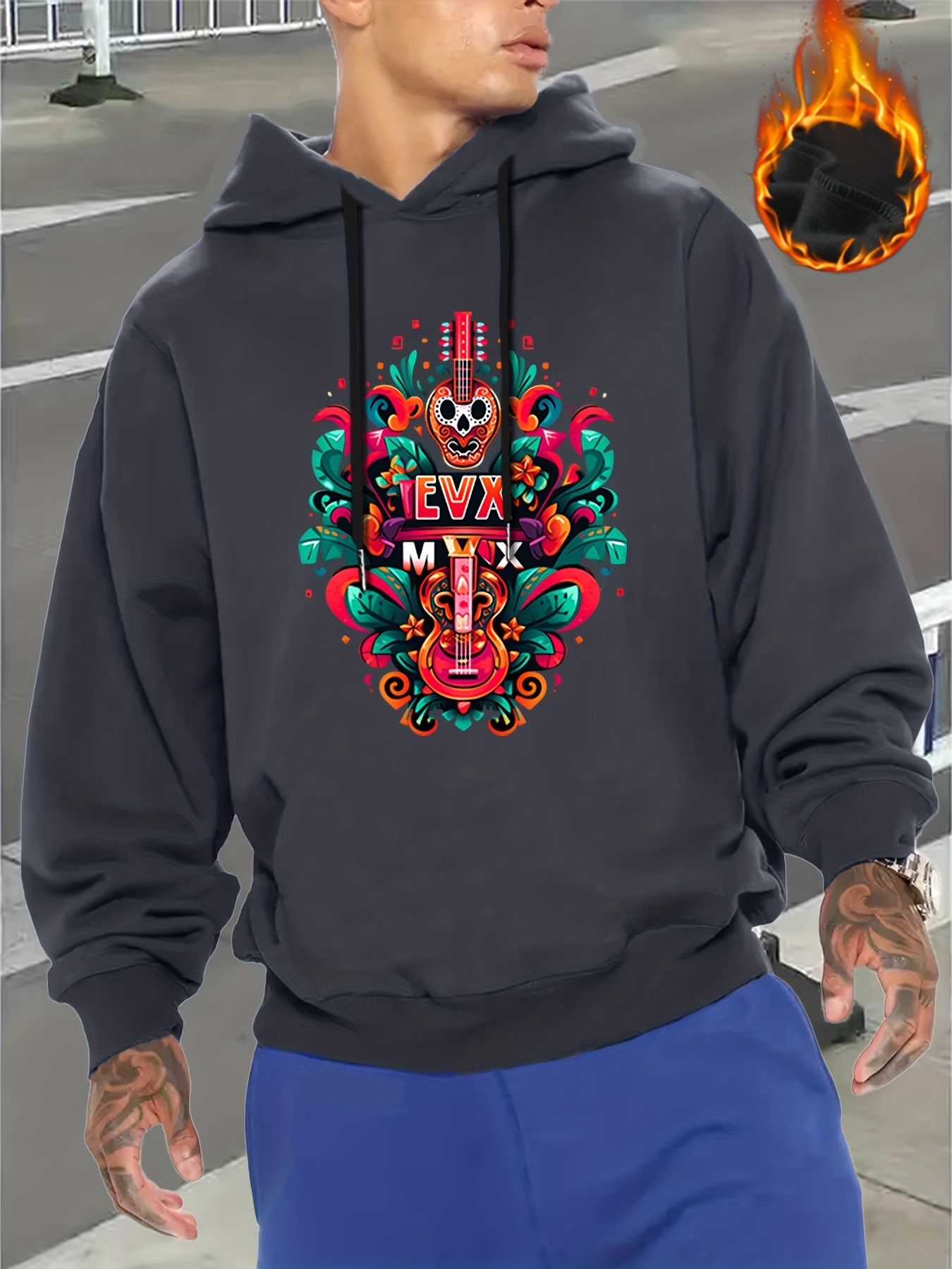 plus size mens ethnic style animal violin print hoodies oversized hooded sweatshirt for autumn winter mens clothing details 36