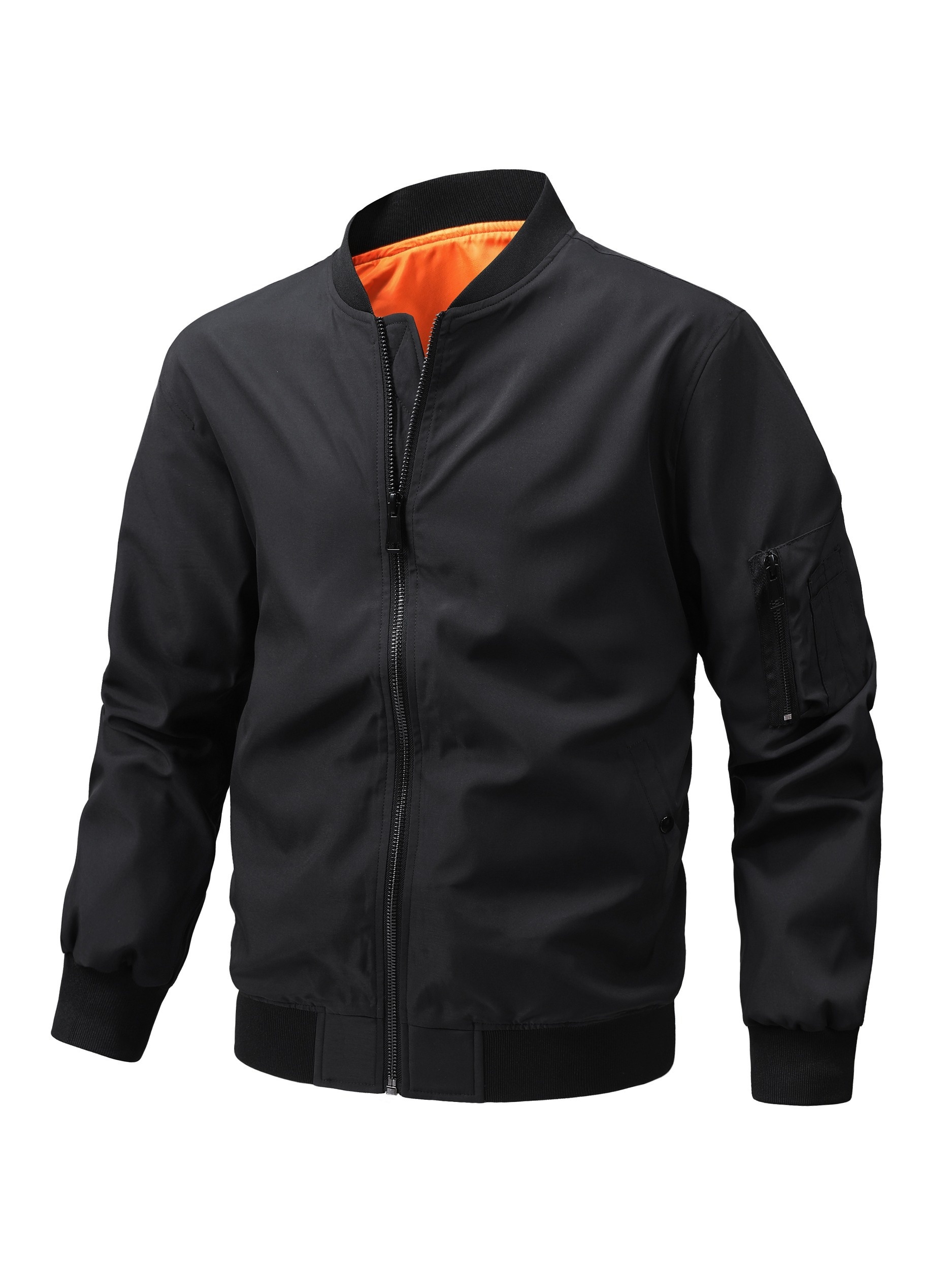 mens plus size windbreaker jacket with zip closure and baseball collar casual street style details 0