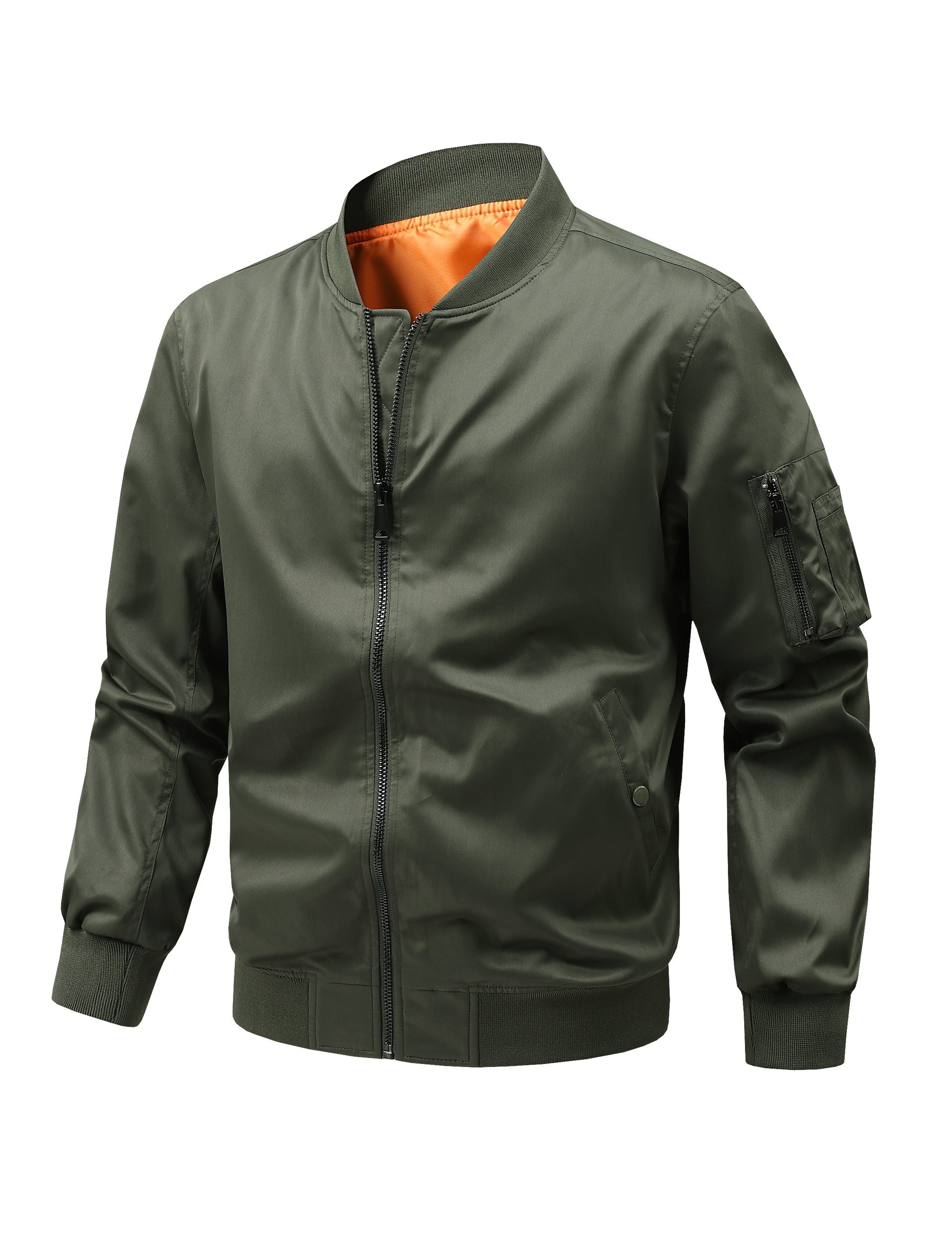 mens plus size windbreaker jacket with zip closure and baseball collar casual street style details 13