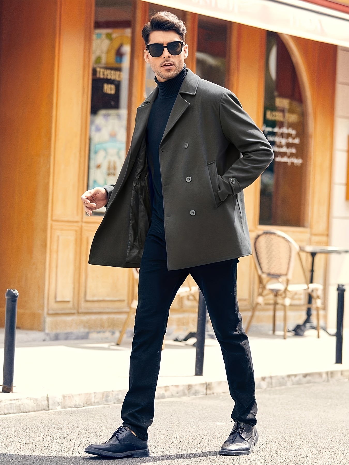 plus size mens solid coat for spring fall winter details 8