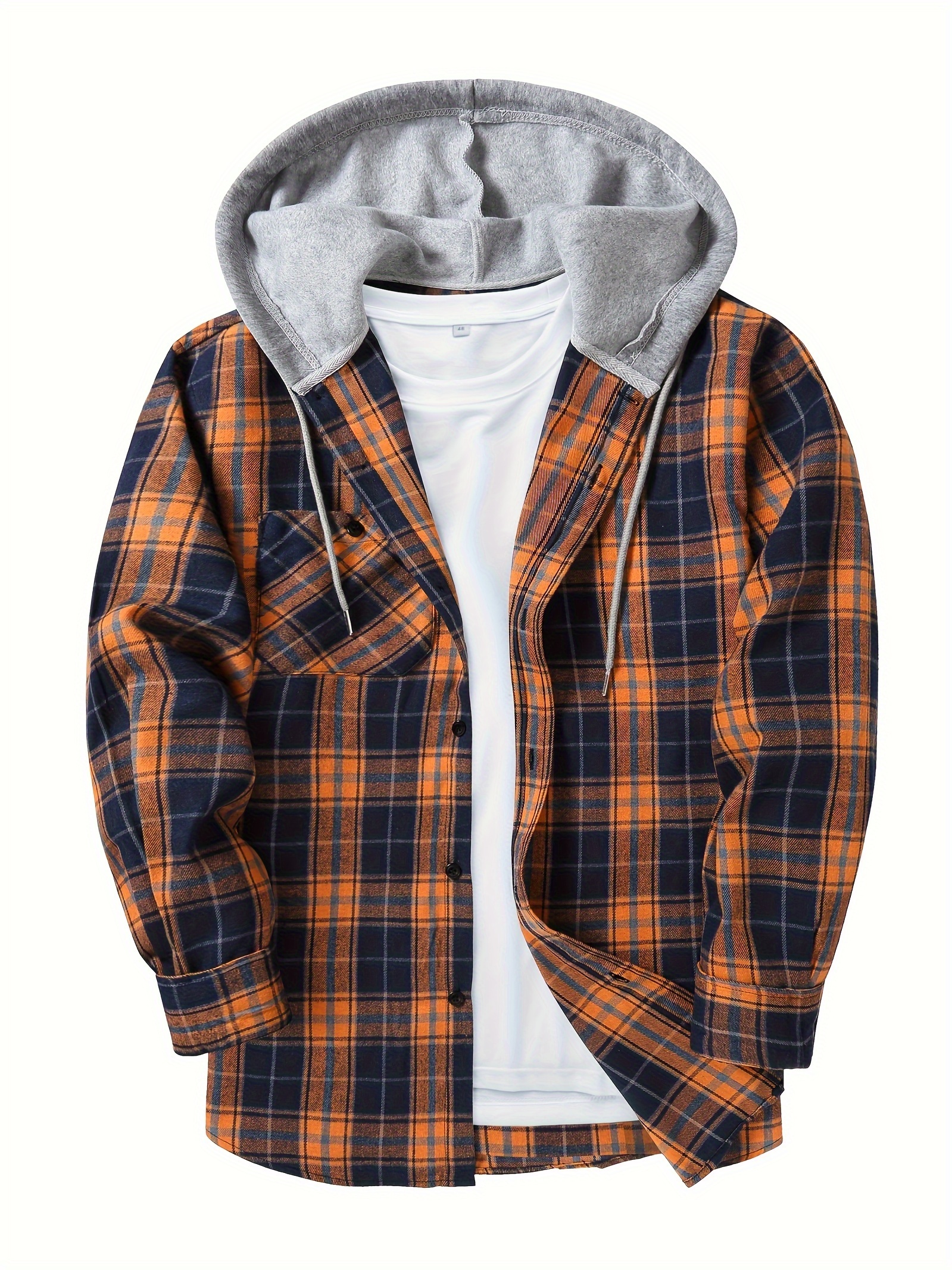 plus size mens plaid hooded jacket fashion hoodies fall winter mens clothing details 6