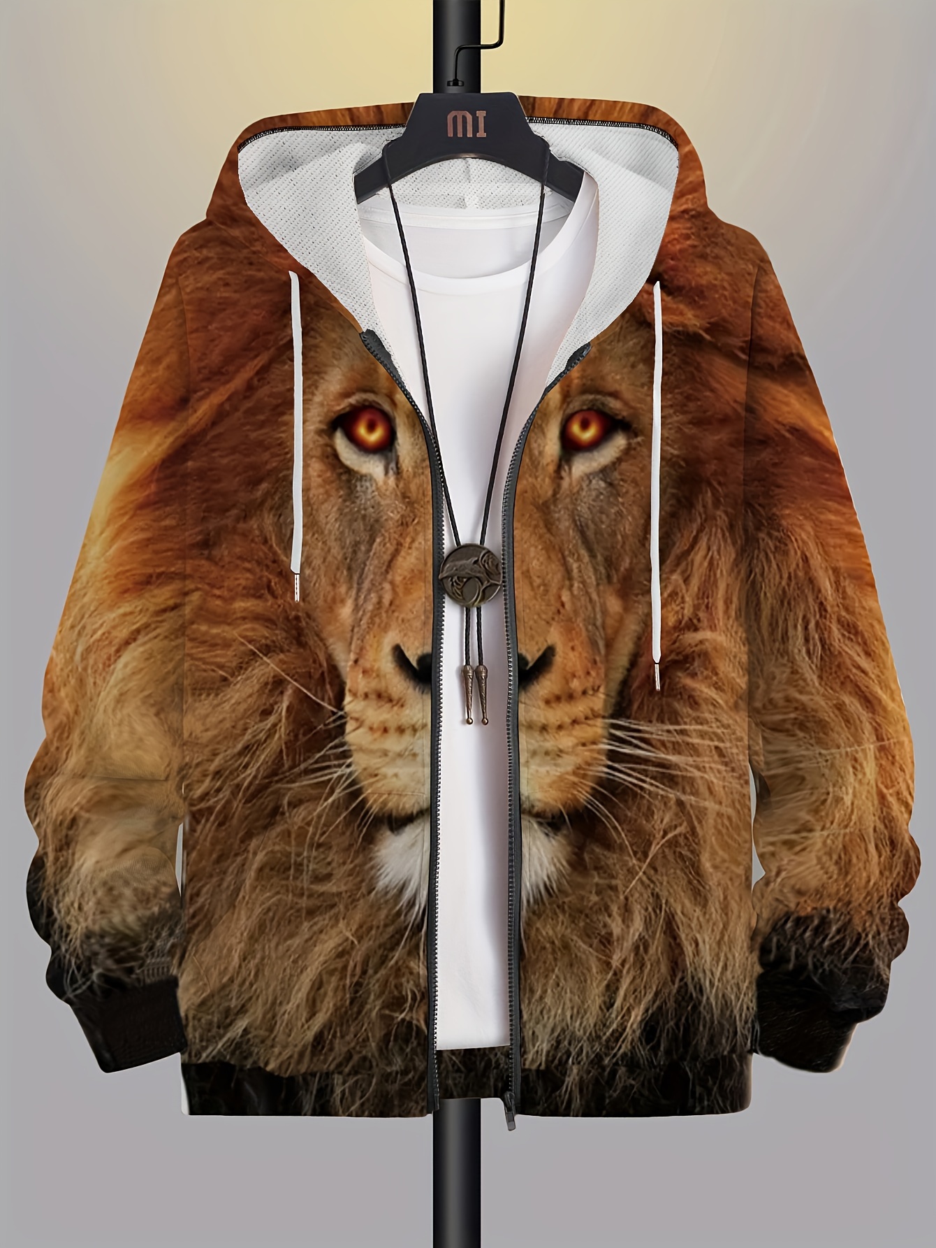 plus size mens 3d lion print hooded jacket hoodies with zipper fashion hoodies fall winter mens clothing details 4