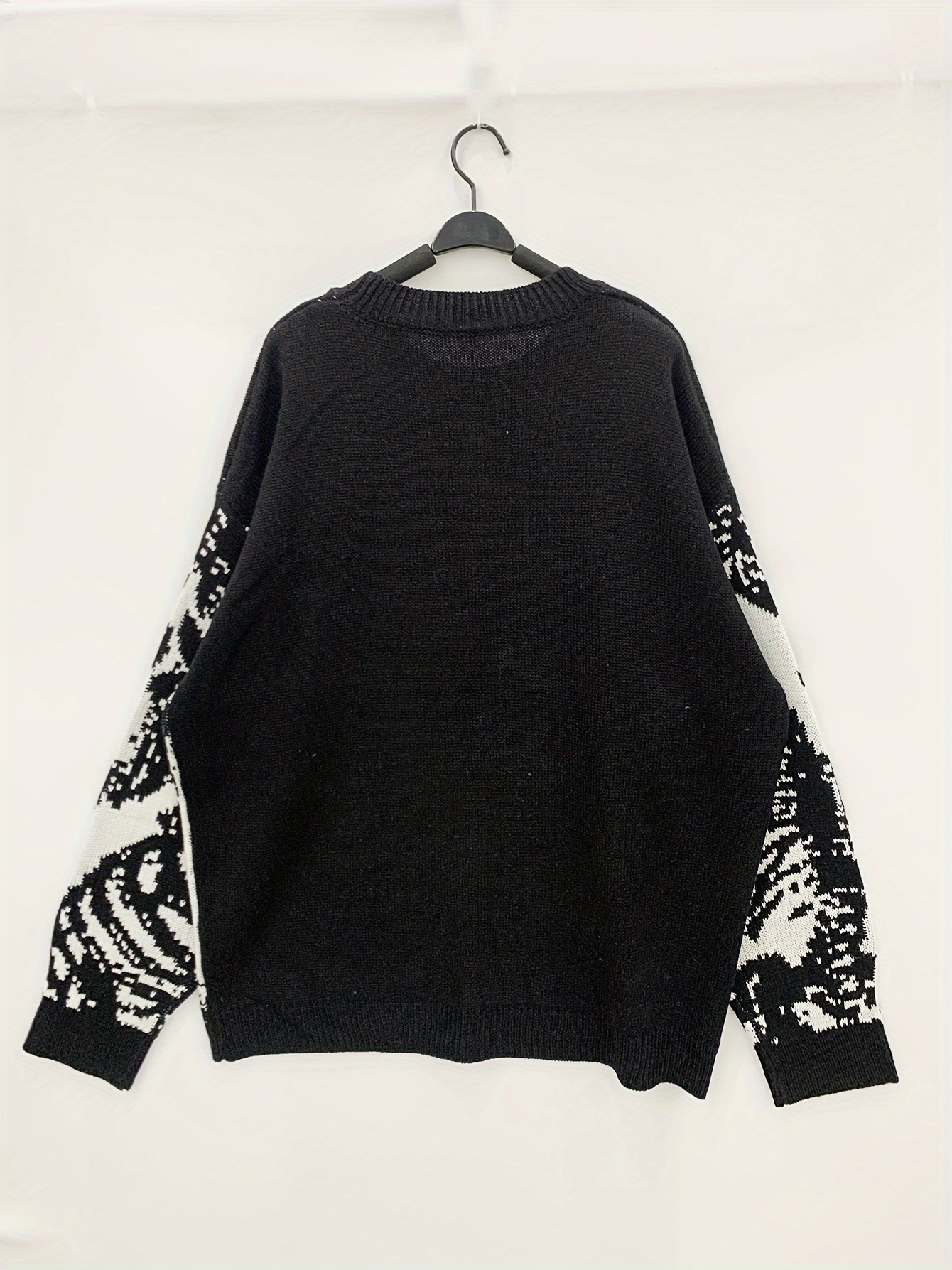 plus size mens animal skeleton print knit sweater for spring fall winter k pop details 0