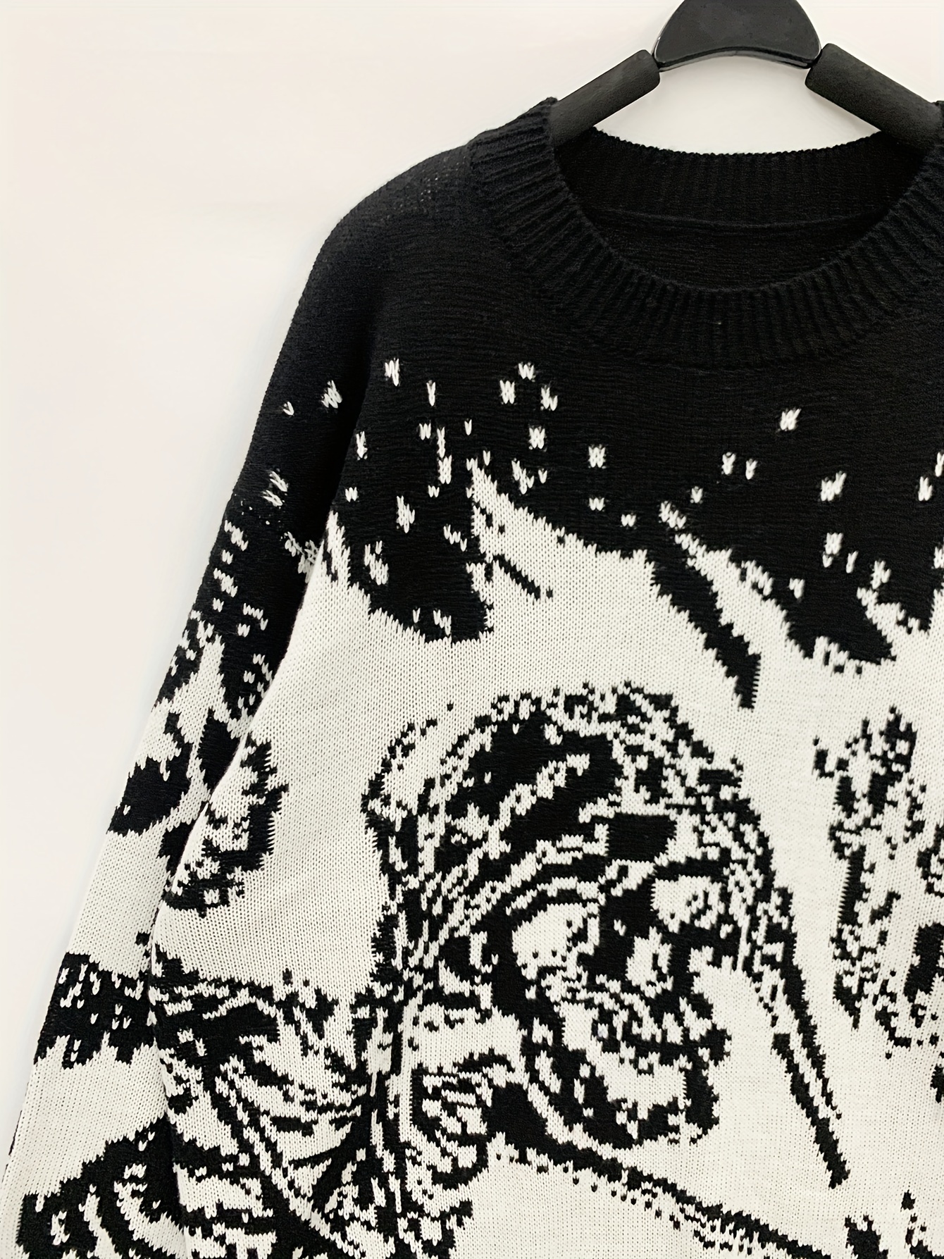 plus size mens animal skeleton print knit sweater for spring fall winter k pop details 2