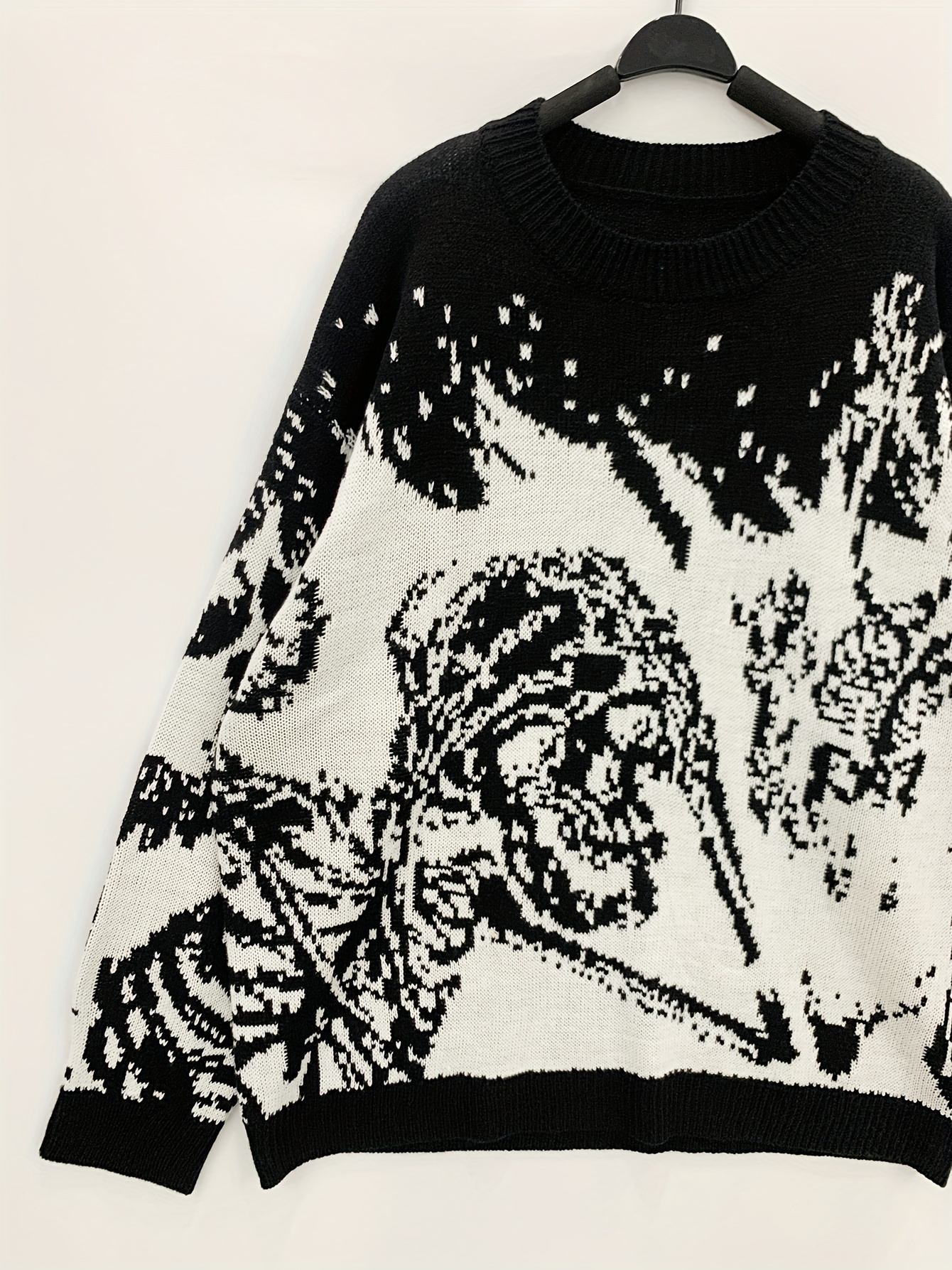 plus size mens animal skeleton print knit sweater for spring fall winter k pop details 4