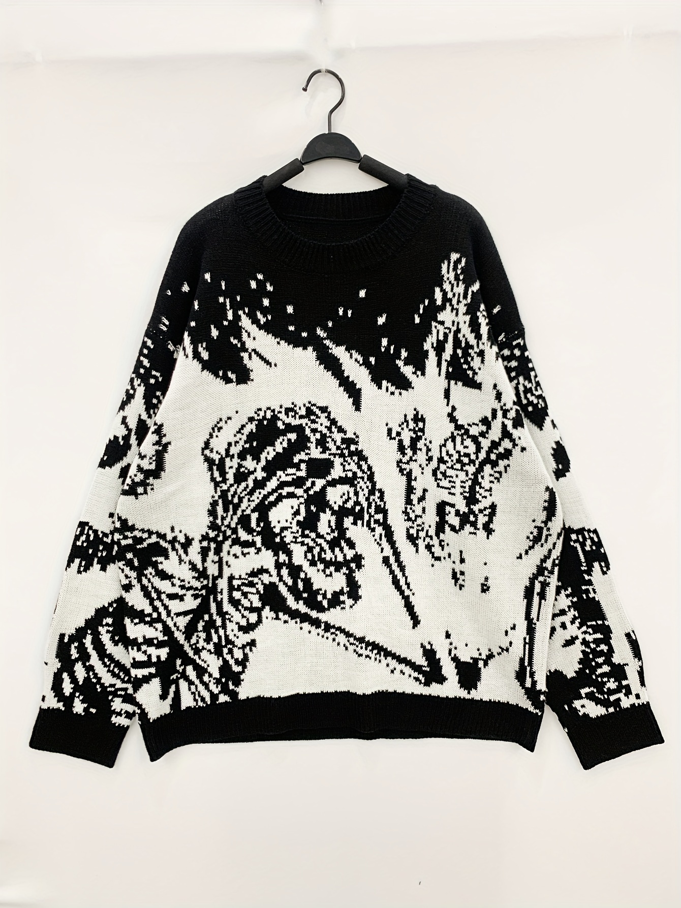 plus size mens animal skeleton print knit sweater for spring fall winter k pop details 5