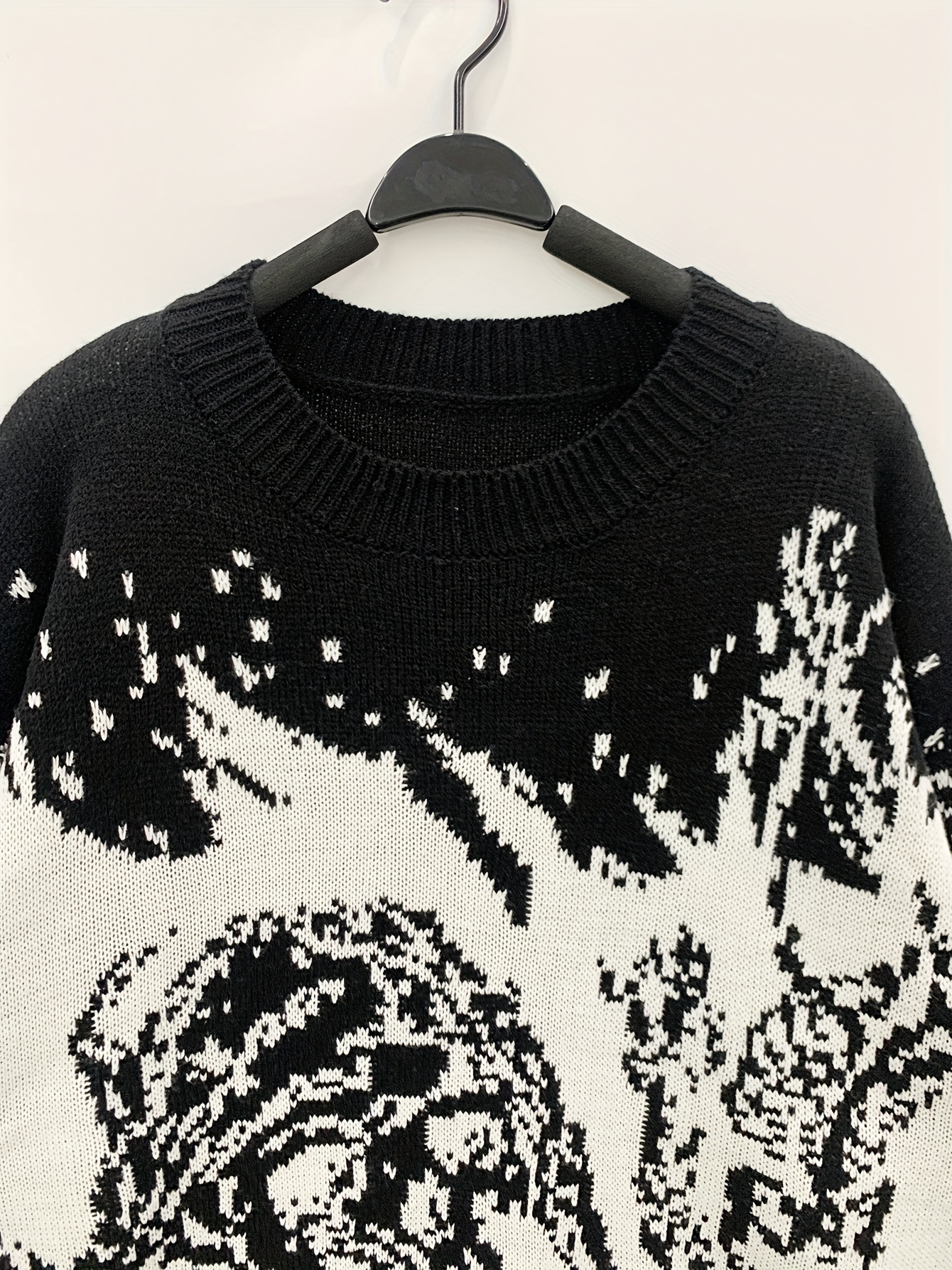 plus size mens animal skeleton print knit sweater for spring fall winter k pop details 6