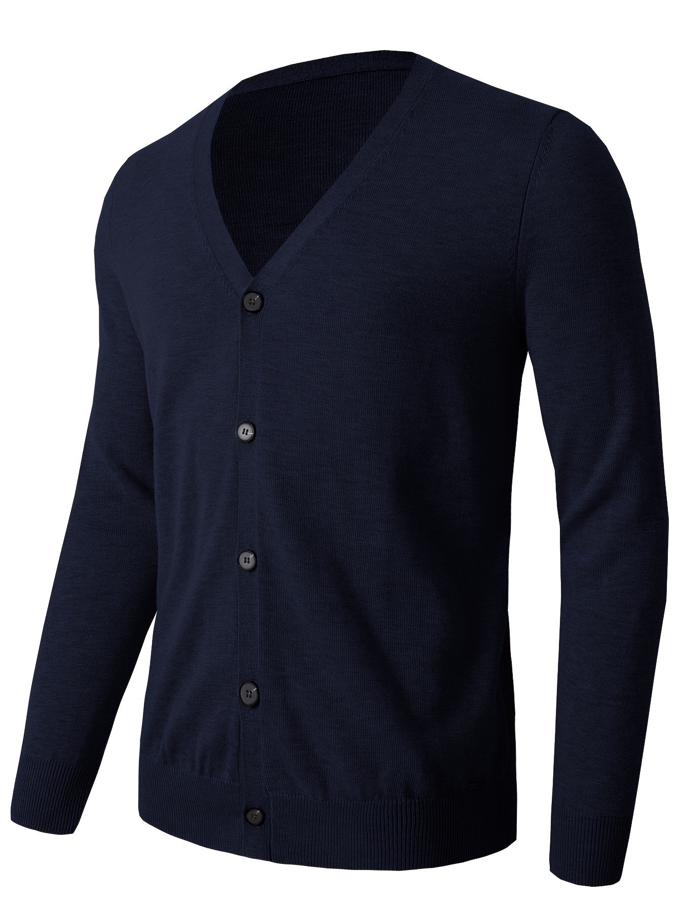 plus size mens solid knitted cardigan casual long sleeve v neck button up sweater for spring fall outdoor activities details 4