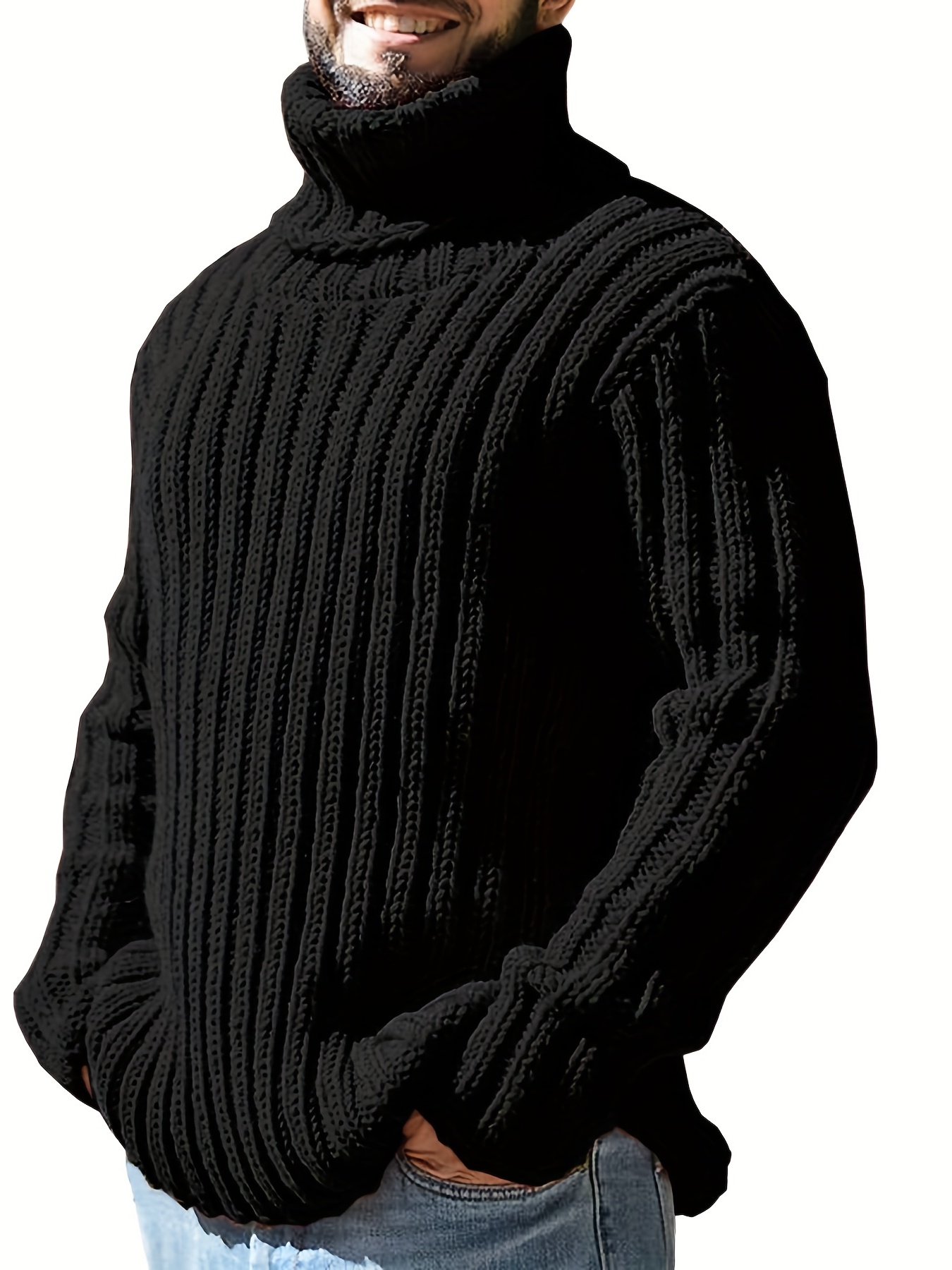 fashionable mens solid turtleneck knit sweater plus size males pullover sweater for autumn and winter leisurewear for big and tall guys details 50