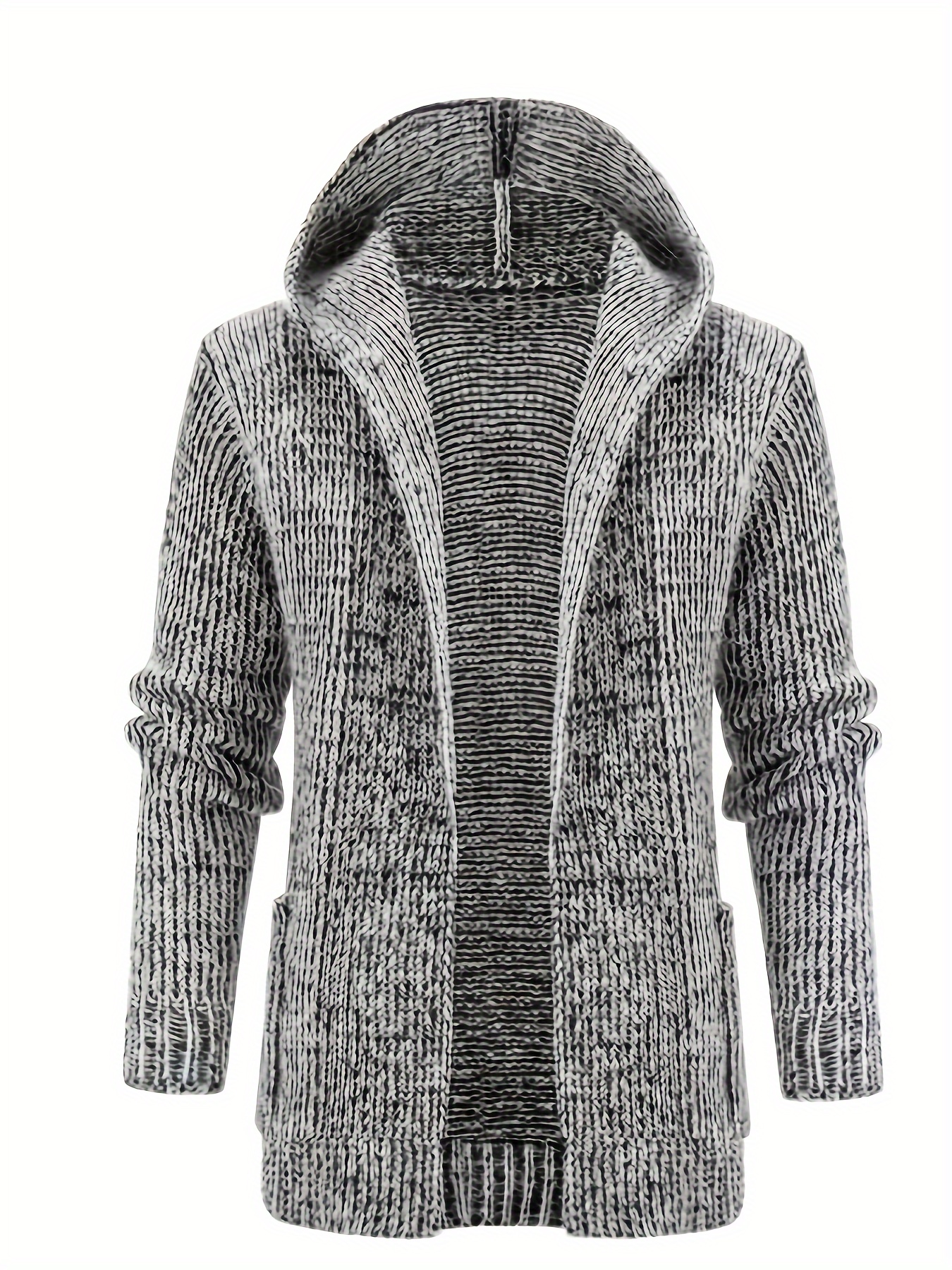 plus size mens knit hooded cardigan stylish sweater coat for spring fall winter mens clothing details 6