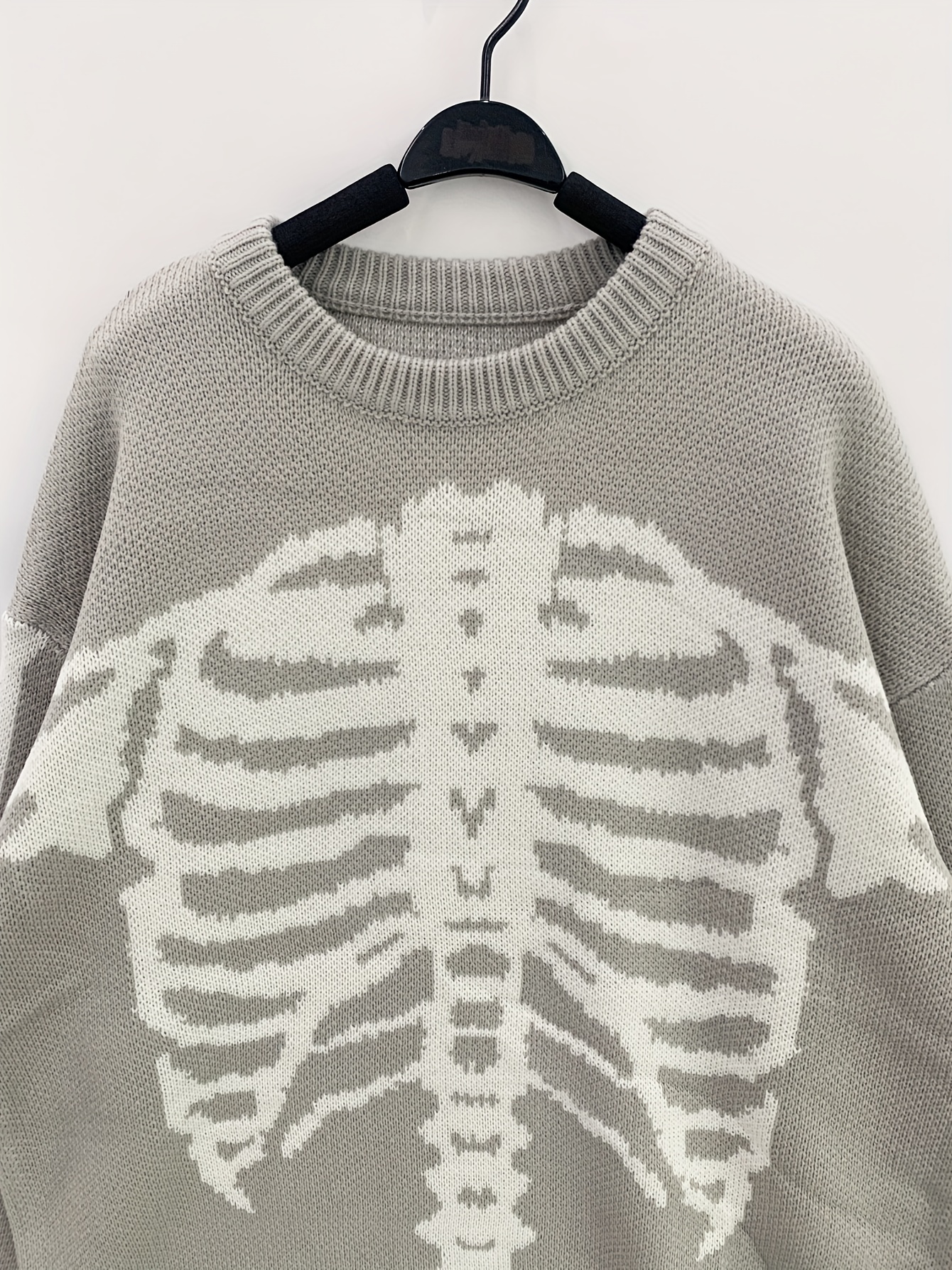 halloween plus size mens casual sweater elastic fashion skeleton print long sleeved crew neck knit pullover sweater jumper tops best sellers details 2