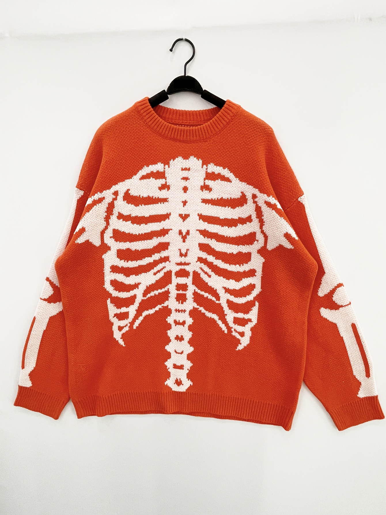 halloween plus size mens casual sweater elastic fashion skeleton print long sleeved crew neck knit pullover sweater jumper tops best sellers details 16