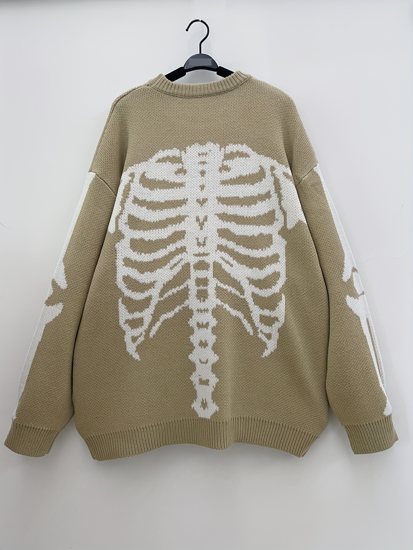 halloween plus size mens casual sweater elastic fashion skeleton print long sleeved crew neck knit pullover sweater jumper tops best sellers details 27