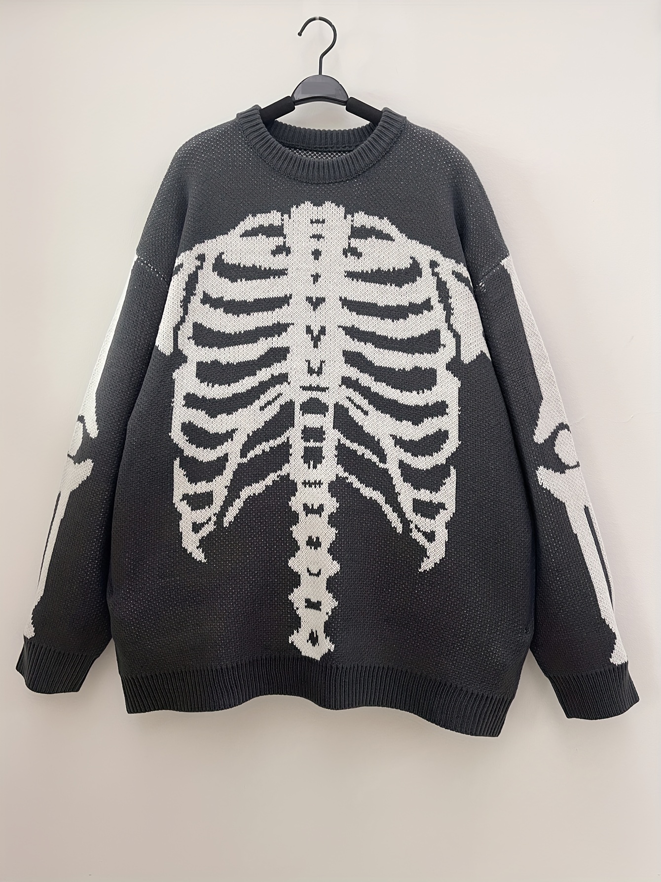 halloween plus size mens casual sweater elastic fashion skeleton print long sleeved crew neck knit pullover sweater jumper tops best sellers details 31