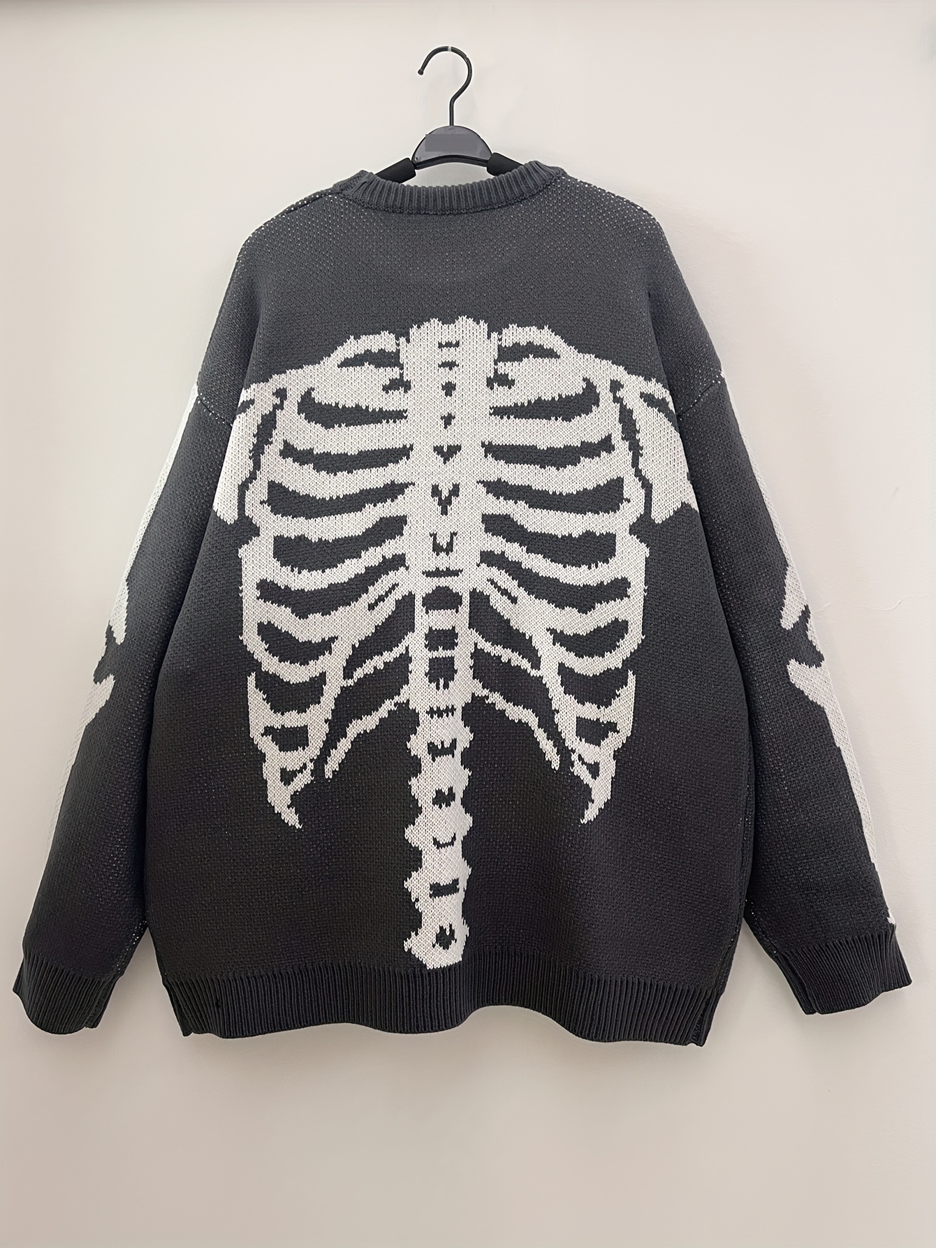 halloween plus size mens casual sweater elastic fashion skeleton print long sleeved crew neck knit pullover sweater jumper tops best sellers details 32