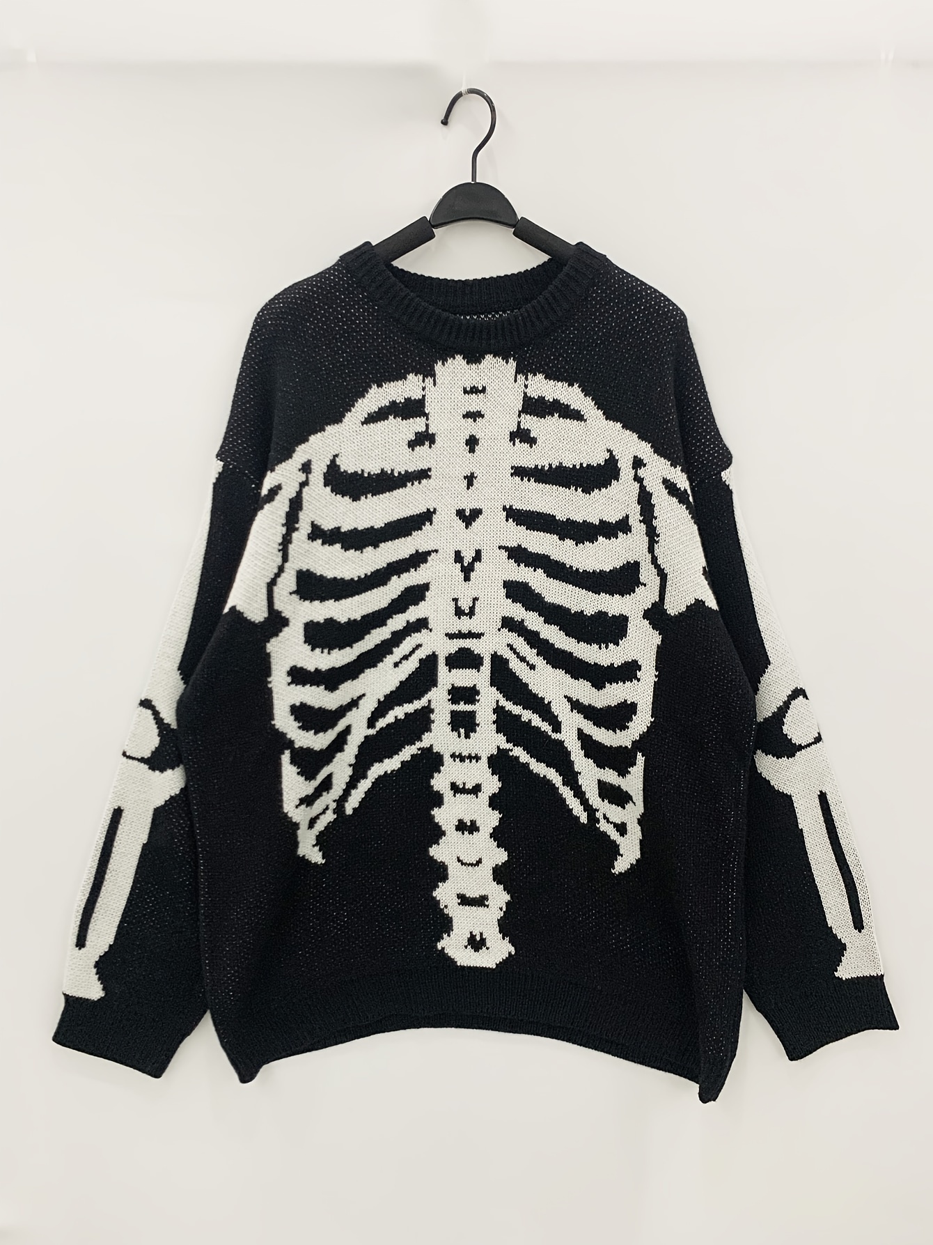 halloween plus size mens casual sweater elastic fashion skeleton print long sleeved crew neck knit pullover sweater jumper tops best sellers details 37