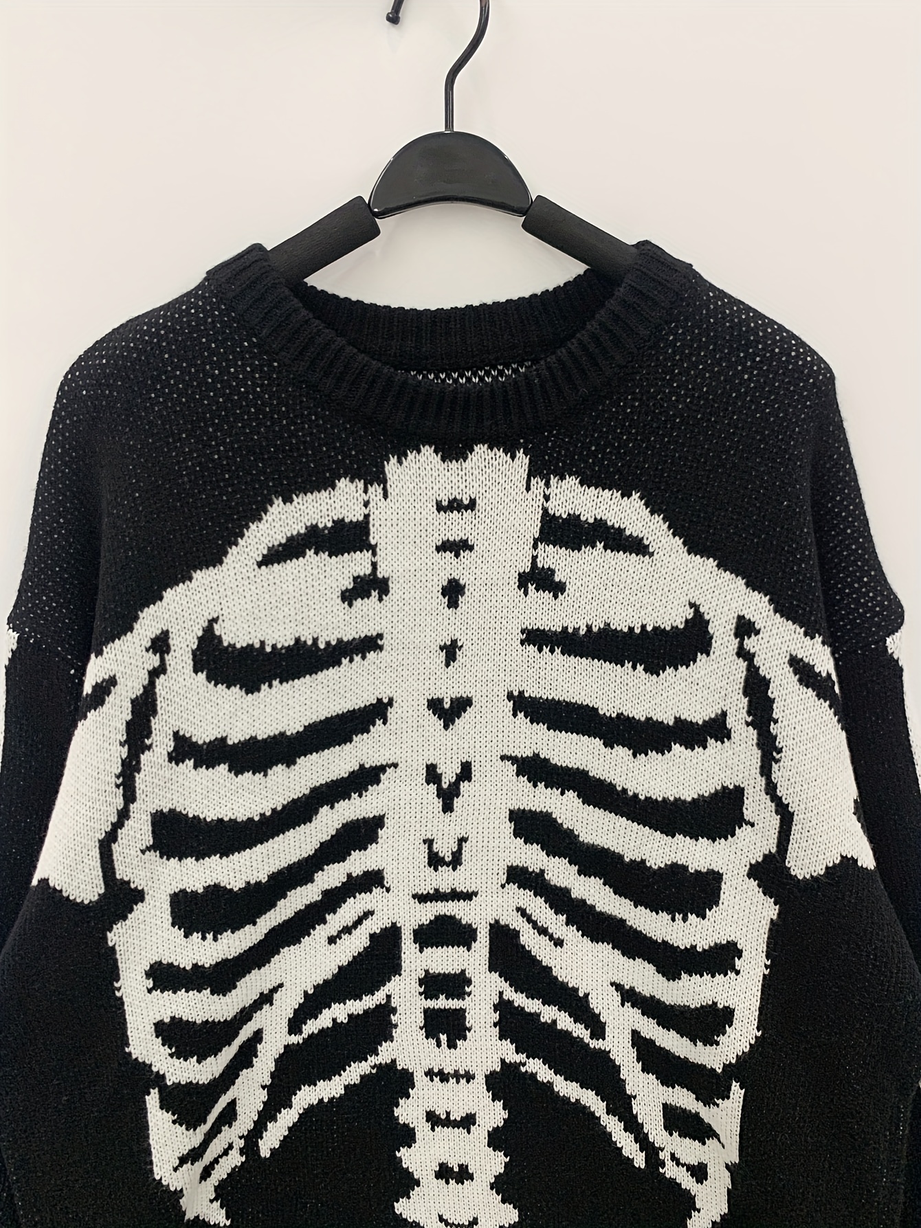 halloween plus size mens casual sweater elastic fashion skeleton print long sleeved crew neck knit pullover sweater jumper tops best sellers details 38