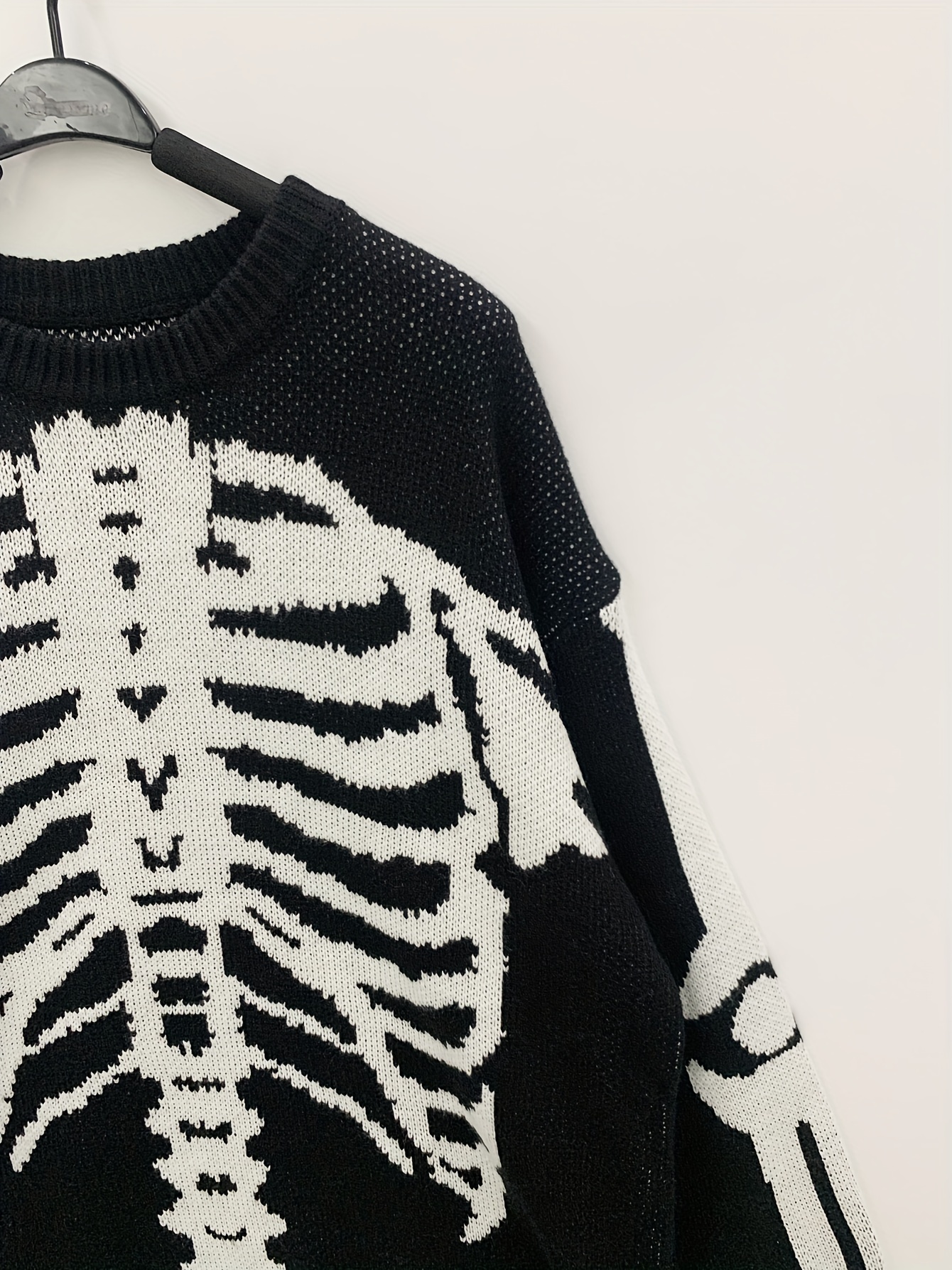 halloween plus size mens casual sweater elastic fashion skeleton print long sleeved crew neck knit pullover sweater jumper tops best sellers details 40