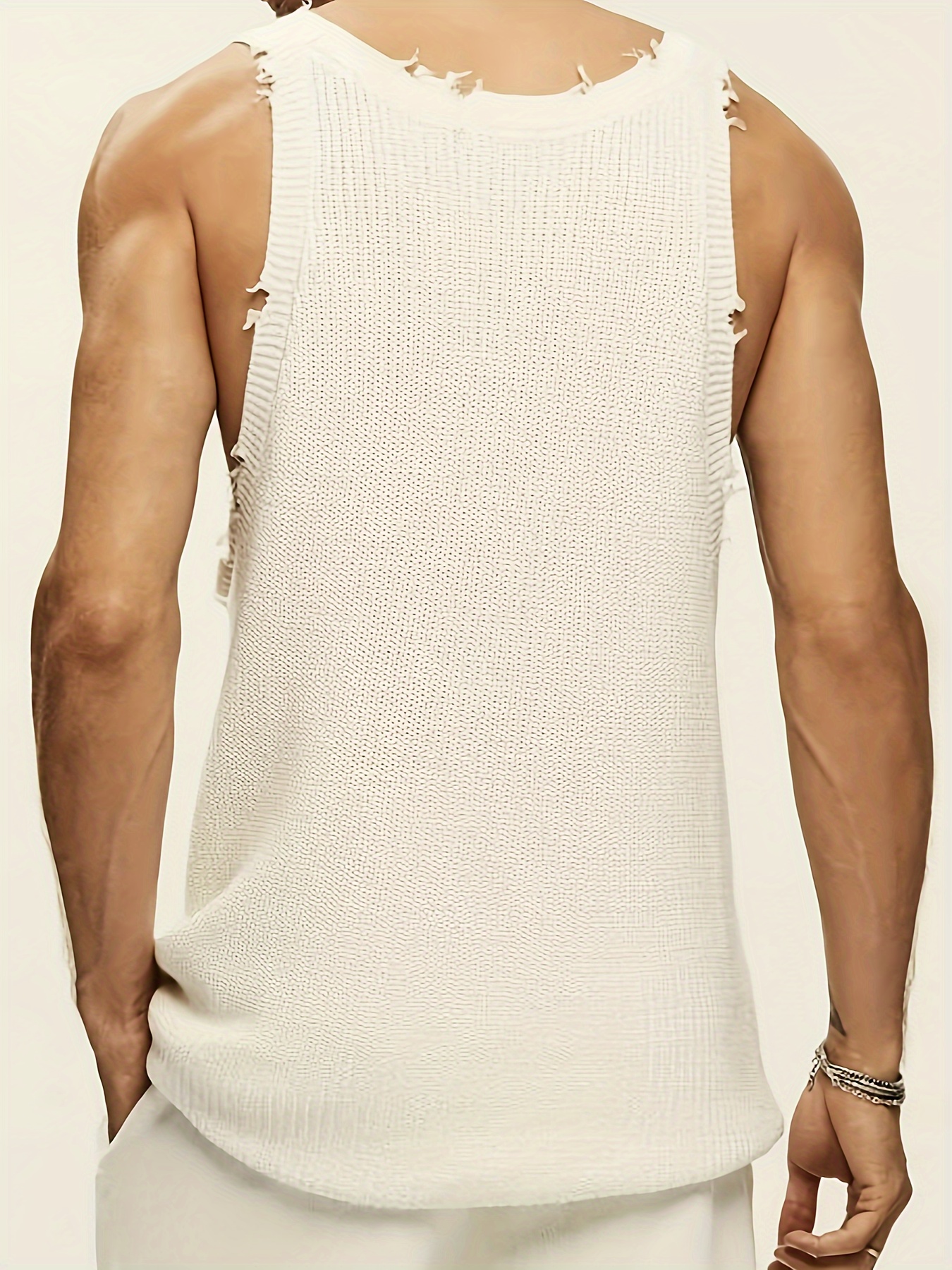 plus size mens solid knit tank top ripped sleeveless tops for summer details 0