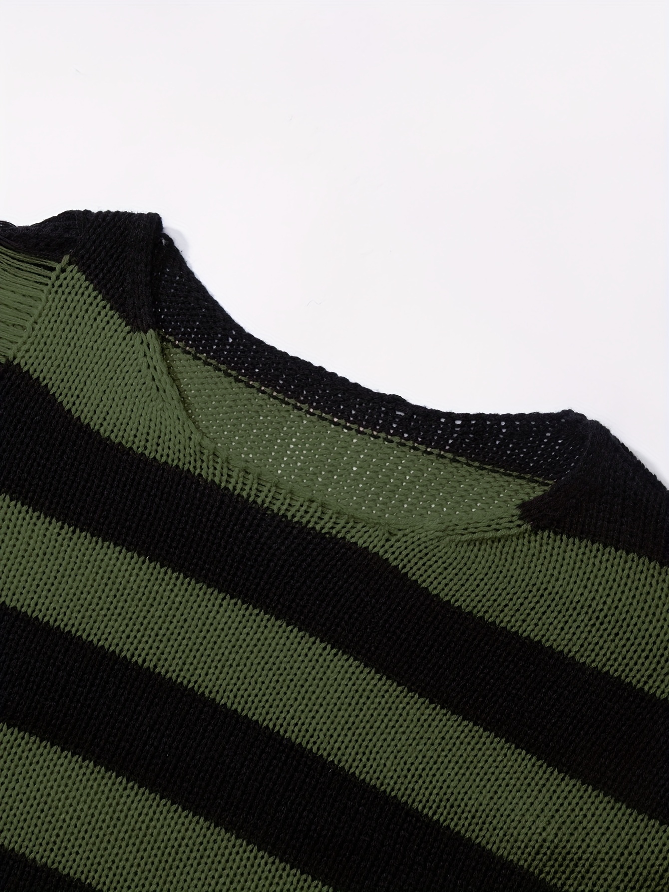 plus size mens fashion striped sweater ripped knit sweater long sleeved pullover spring autumn tops for big tall guys details 6