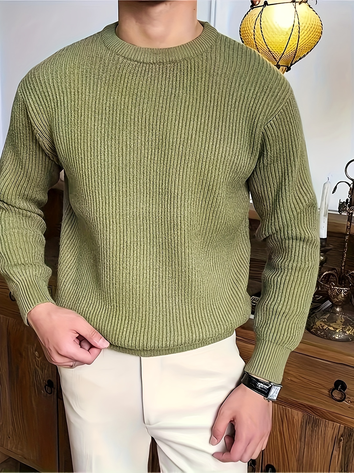 plus size mens solid textured sweater fashion casual knit pullover for spring fall winter mens clothing details 0