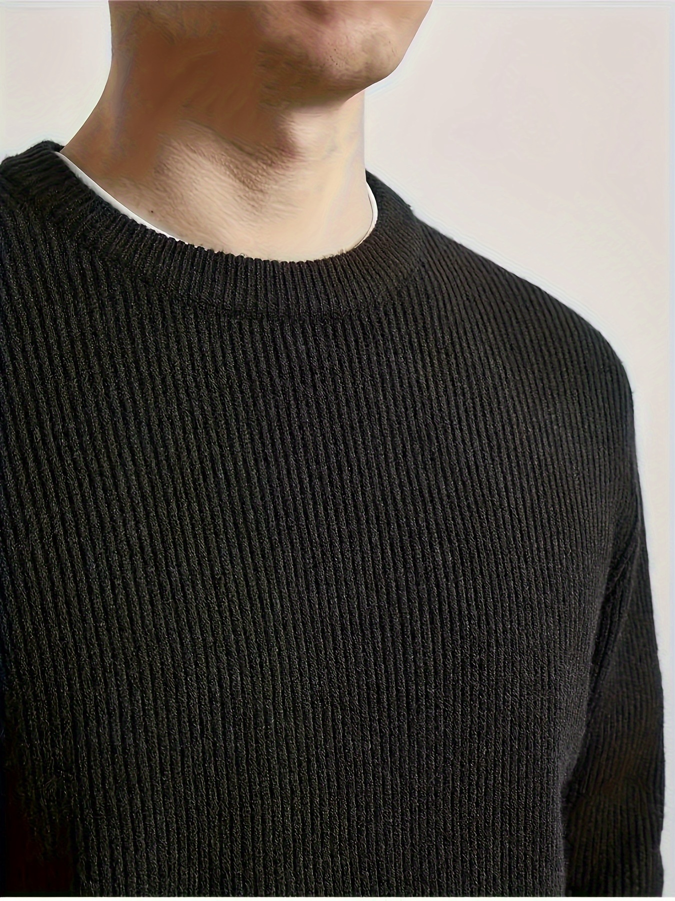 plus size mens solid textured sweater fashion casual knit pullover for spring fall winter mens clothing details 13